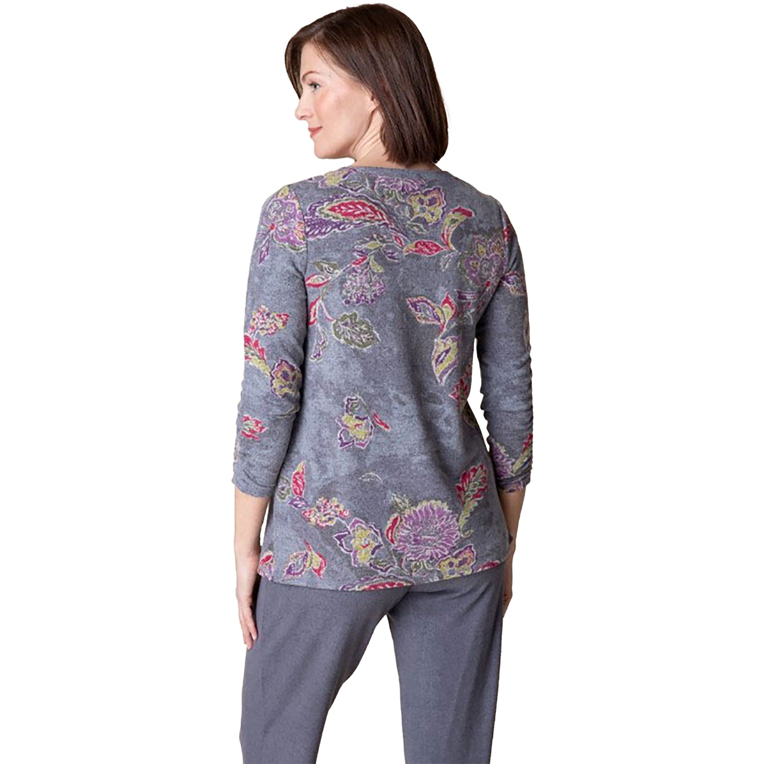 Womens Habitat Habitat Ruched V Neck Women's Long Sleeve Top Iron Vintage Floral Iron Vintage Floral