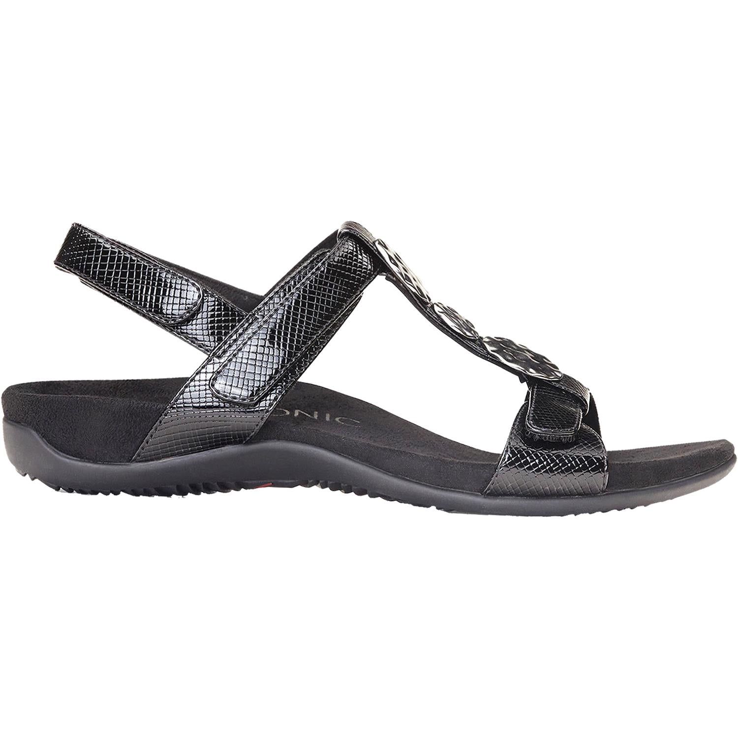 Womens Vionic Vionic Farra Lizard Women's Backstrap Sandals Black Faux Leather Black Faux Leather