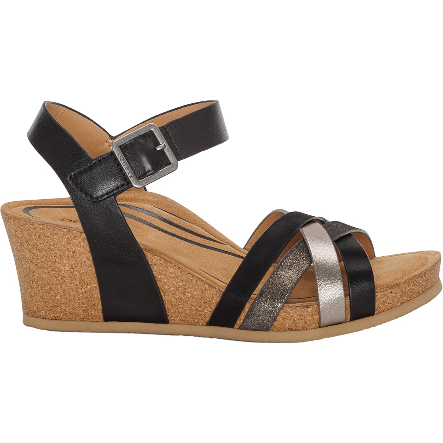 Womens Aetrex Aetrex Noelle Women's Wedge Sandals Black Multi Leather Black Multi Leather