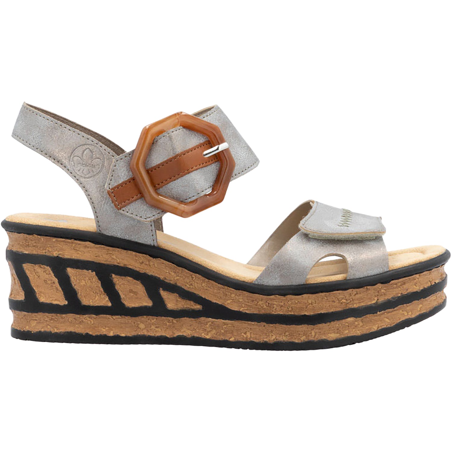 Womens Rieker Rieker 68176-40 Women's Wedge Sandals Grey/Cayenne Synthetic Grey/Cayenne Synthetic