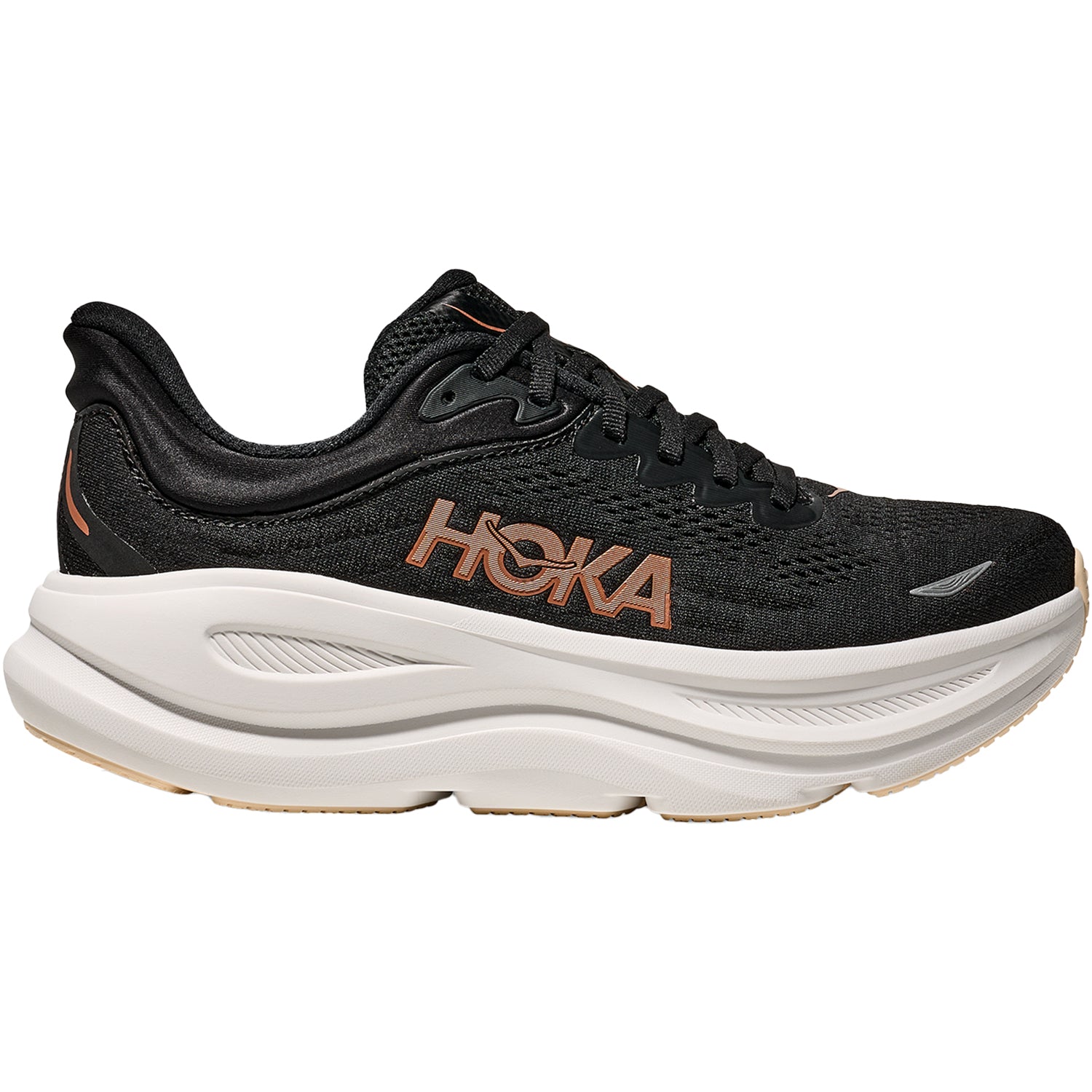 Womens Hoka one one Women's Hoka Bondi 9  Black/Rose Gold (Neutral Support) Black/Rose Gold
