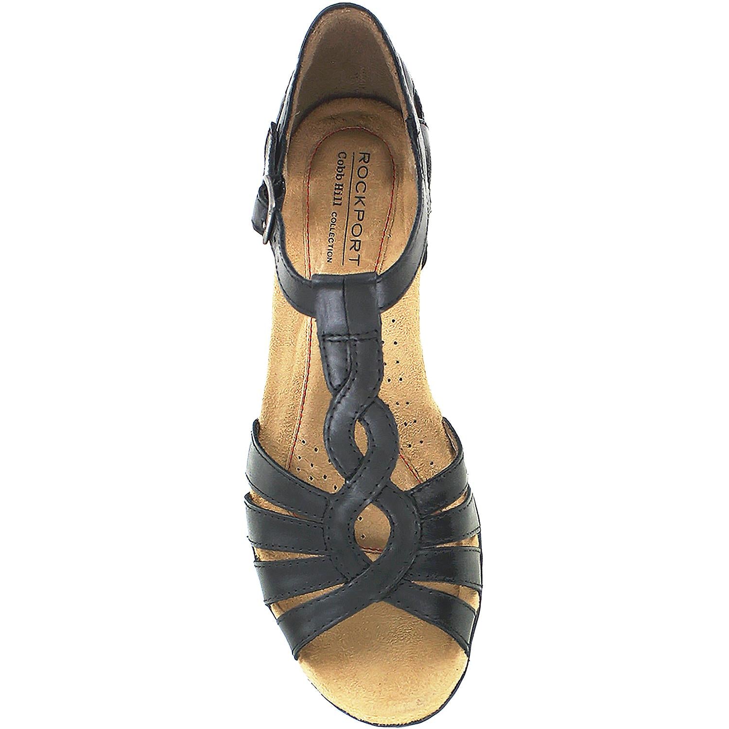 Womens Rockport Women's Rockport Cobb Hill Abbott Curvy T-Strap Black Leather Black Leather
