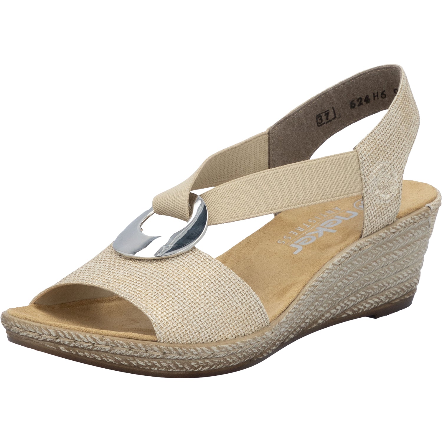 Womens Rieker Rieker 624H6-93 Fanni H6 Women's Wedge Sandals Muschel Stripe Metallic Synthetic Muschel Stripe Metallic Synthetic