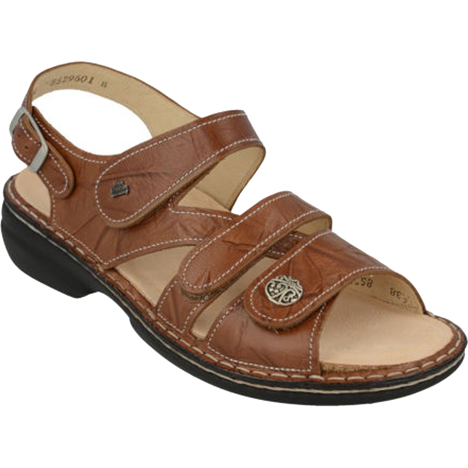 Womens Finn comfort Finn Comfort Gomera Soft Women's Three Strap Sandals Cognac Plisseelight Leather Cognac Plisseelight Leather
