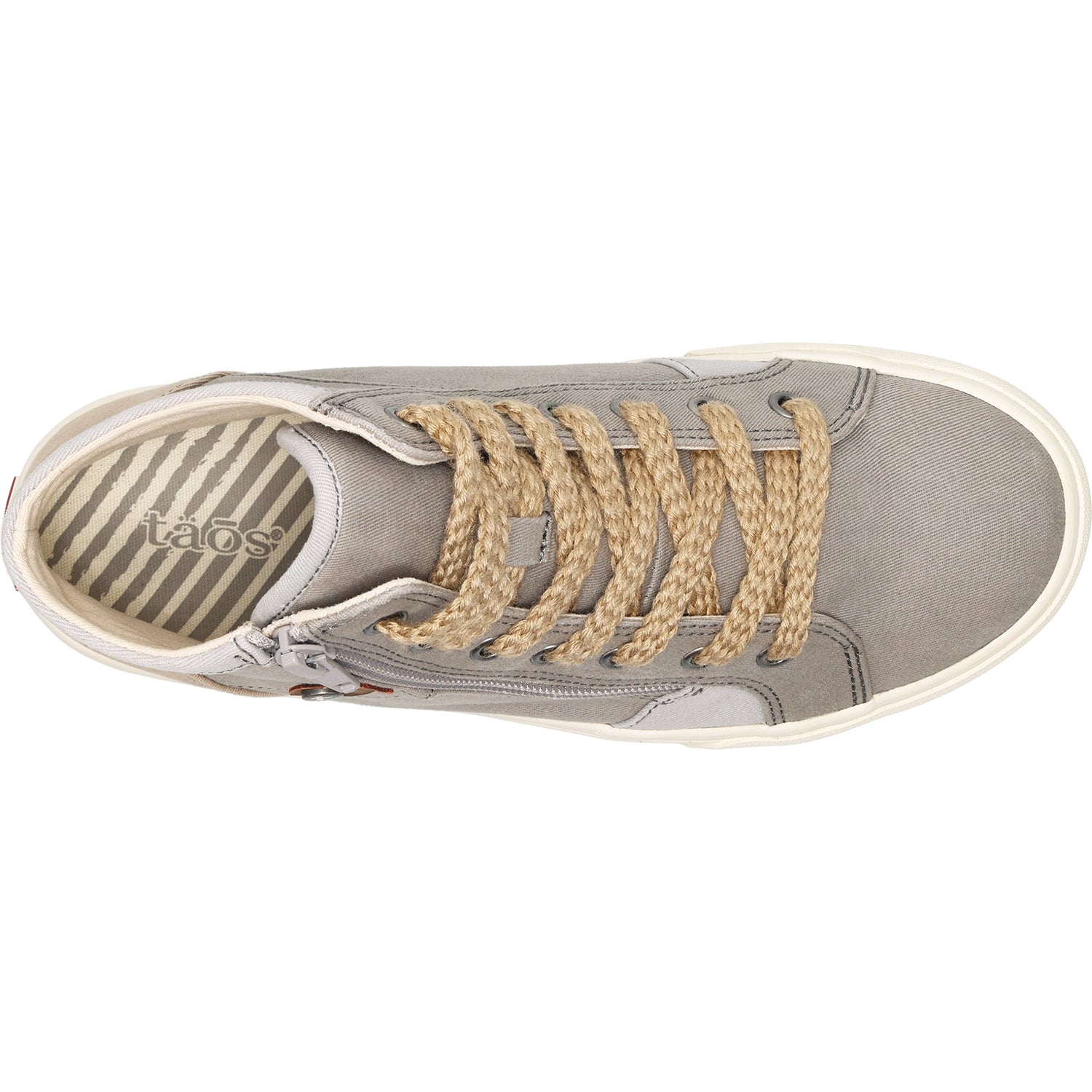 Womens Taos Taos Top Soul Women's High Top Sneakers Grey/Ecru Distressed Canvas Grey/Ecru Distressed Canvas