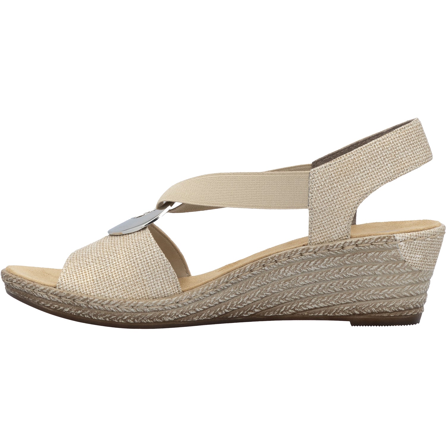 Womens Rieker Rieker 624H6-93 Fanni H6 Women's Wedge Sandals Muschel Stripe Metallic Synthetic Muschel Stripe Metallic Synthetic