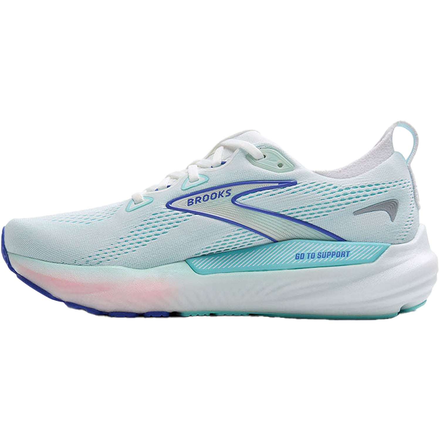 Womens Brooks Women's Brooks Glycerin GTS 22 White/Limpet Shell/Amparo Blue Mesh (Neutral Support) (Stability Support) White/Limpet Shell/Amparo Blue Mesh