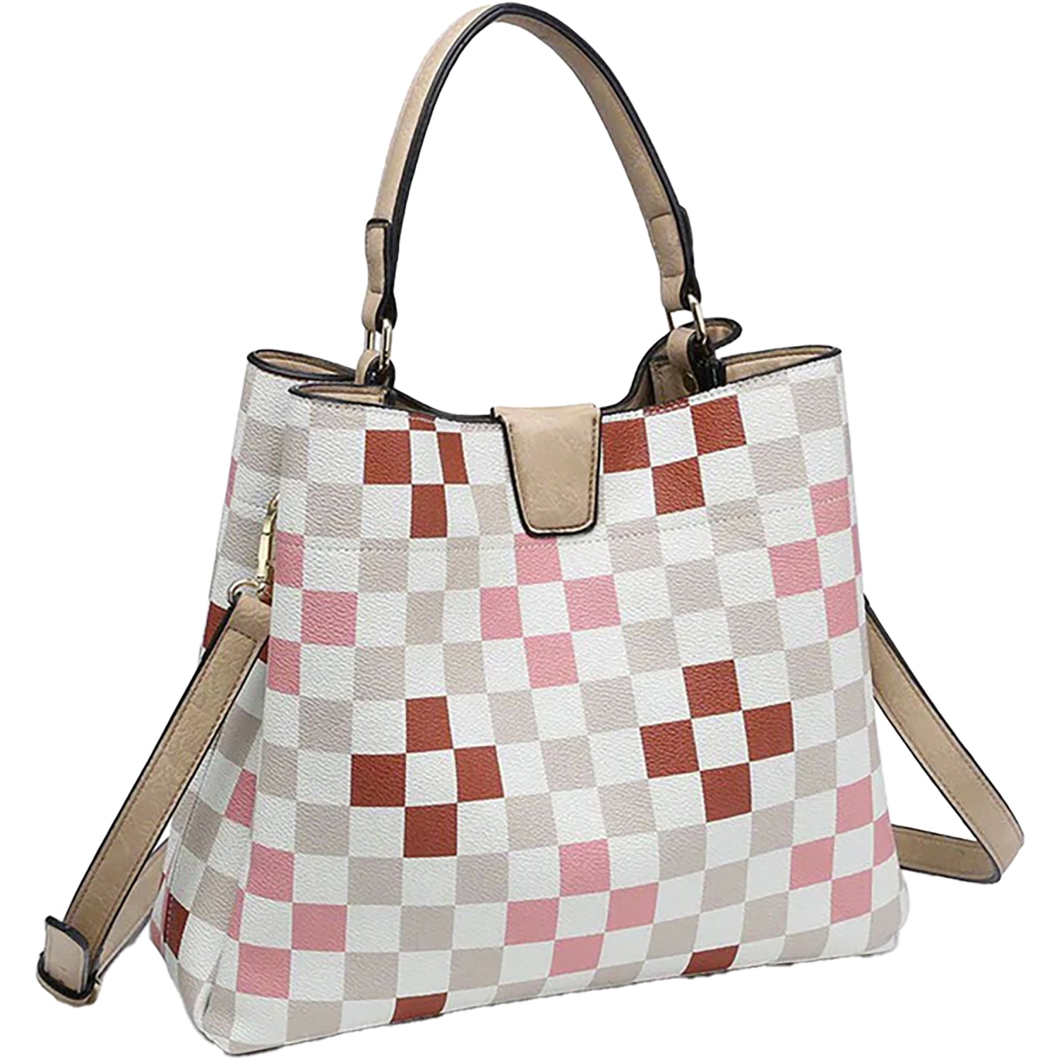 Jen & Co Tati Checkered Satchel Nude/Red Synthetic
