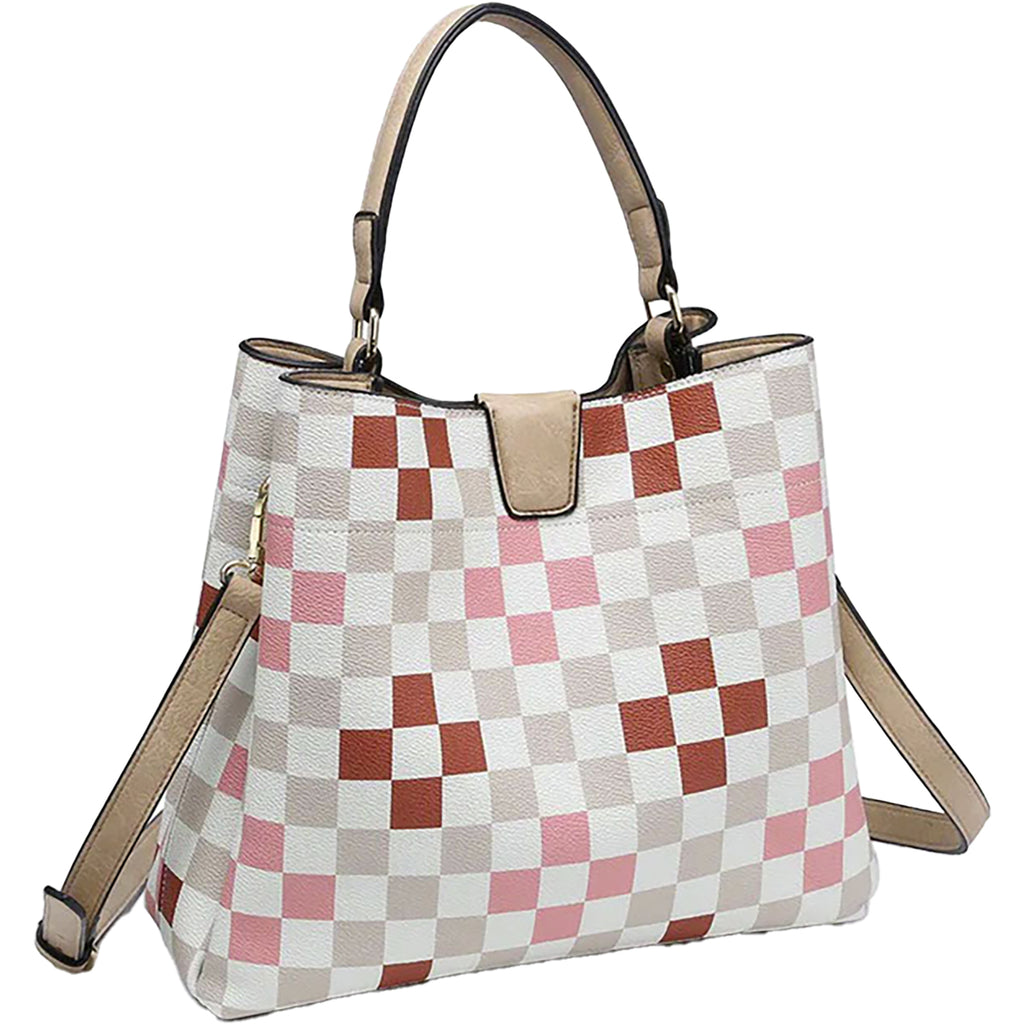 Jen & Co Tati Checkered Satchel Nude/Red Synthetic