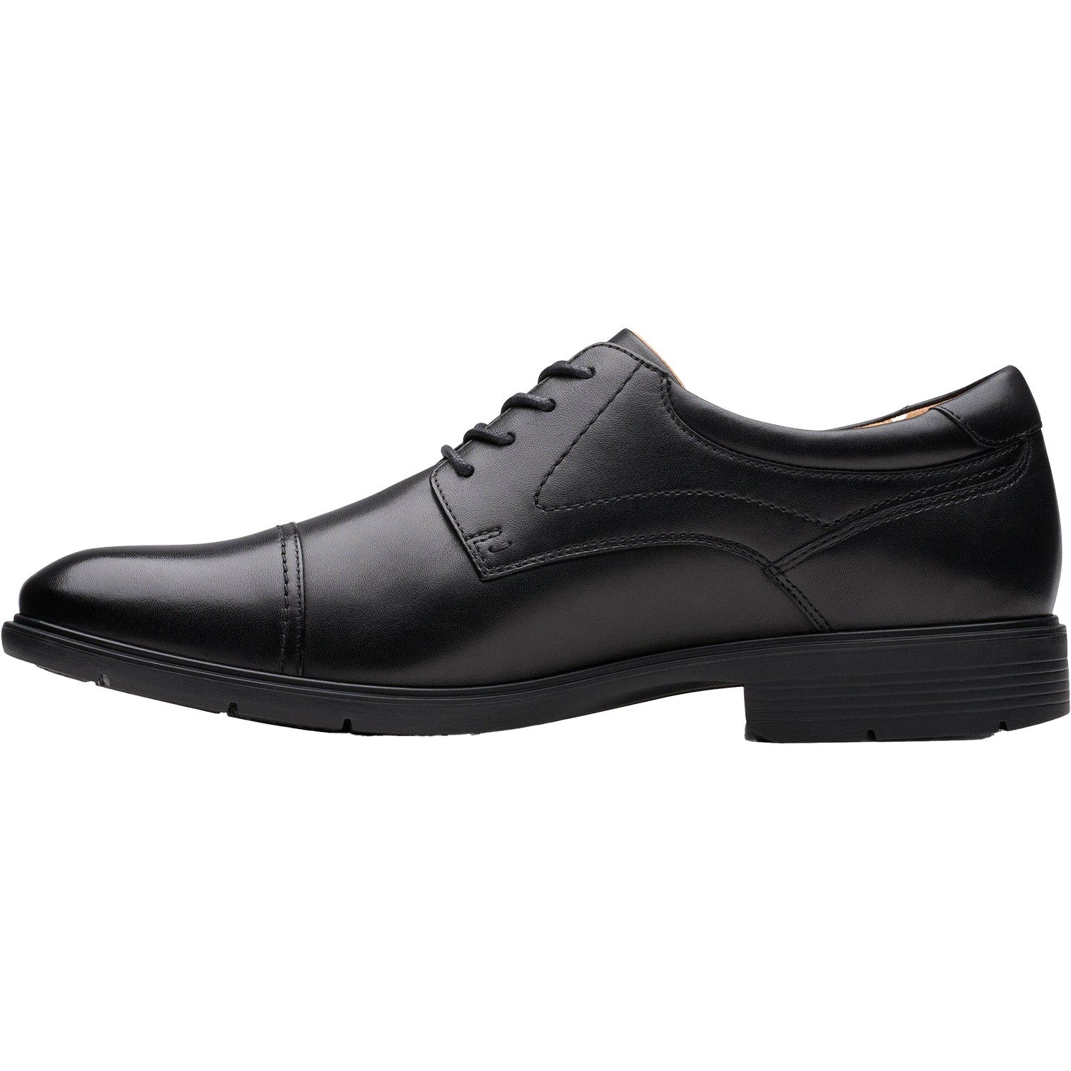 clarks black mens dress shoes Mens Aldwin Step Black Leather Loafer Shoes