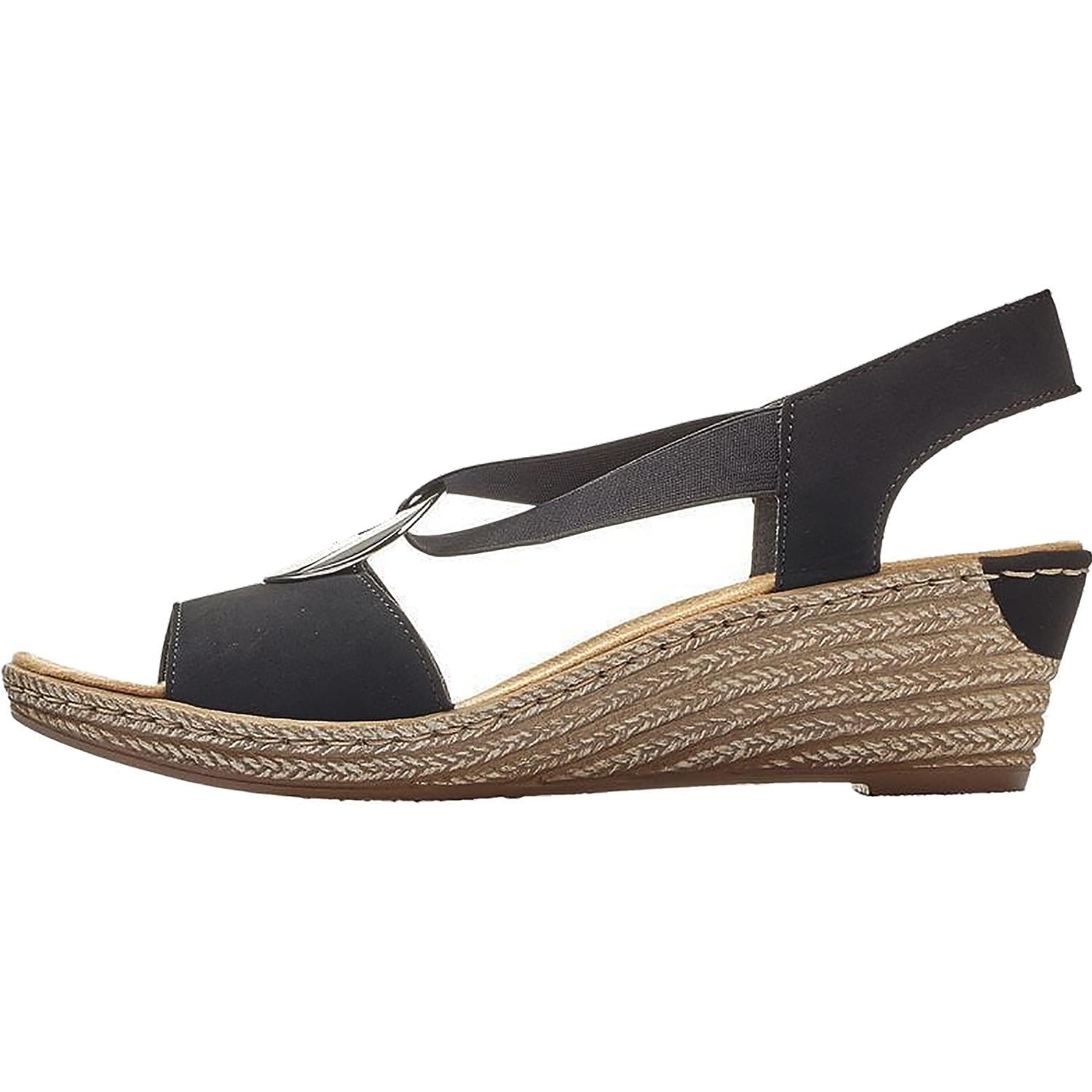 Womens Rieker Rieker 624H6-00 Fanni H6 Women's Wedge Sandals Black Marokko Synthetic Black Marokko Synthetic