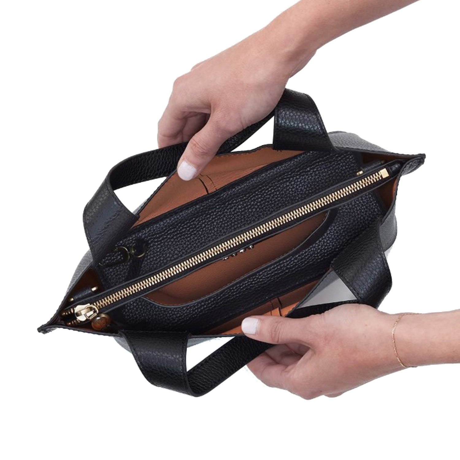 Womens Hobo Hobo International Vida Small Tote Handbag Micro Pebbled Black + Biscuit Micro Pebbled Black + Biscuit