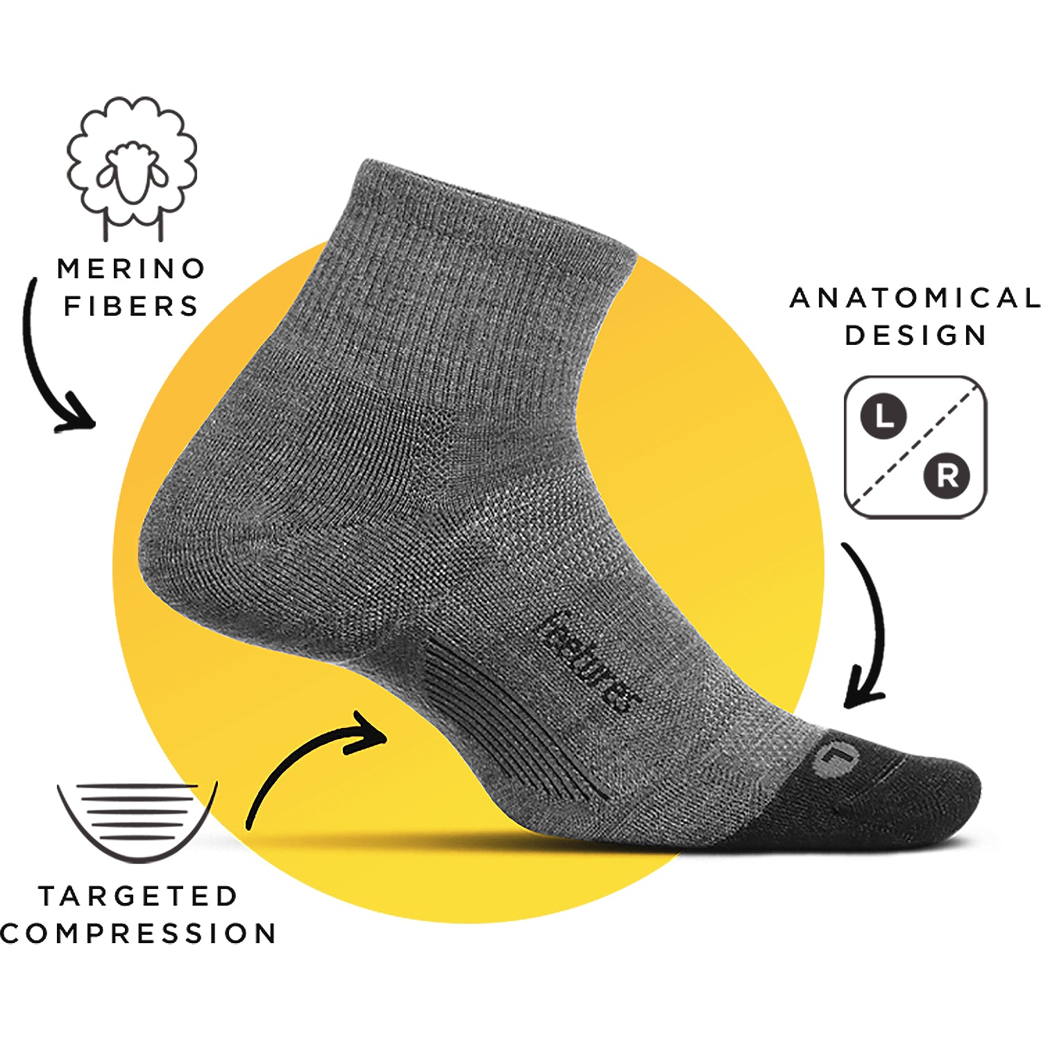 Unisex Feetures Feetures Merino 10 Cushion Quarter Socks Unisex Charcoal Charcoal