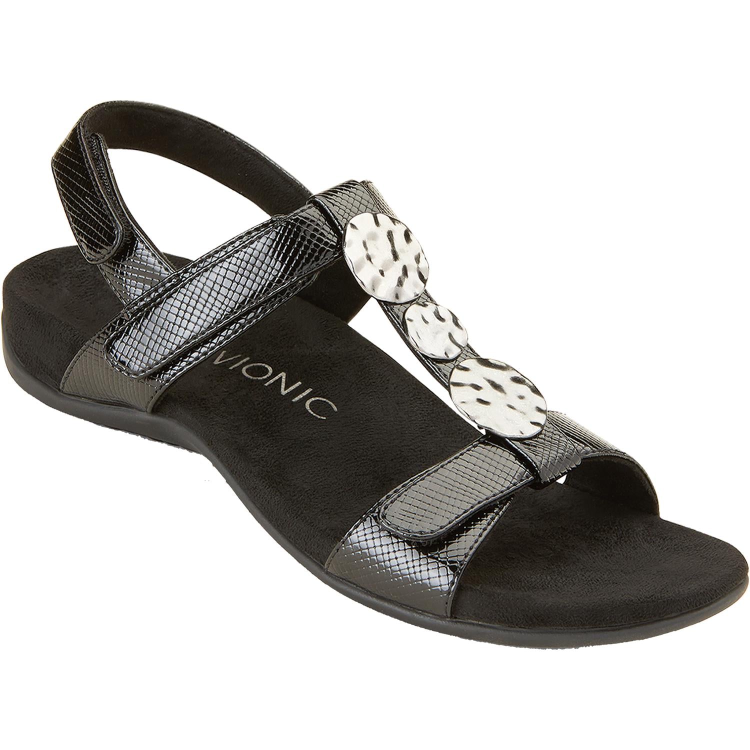 Womens Vionic Vionic Farra Lizard Women's Backstrap Sandals Black Faux Leather Black Faux Leather