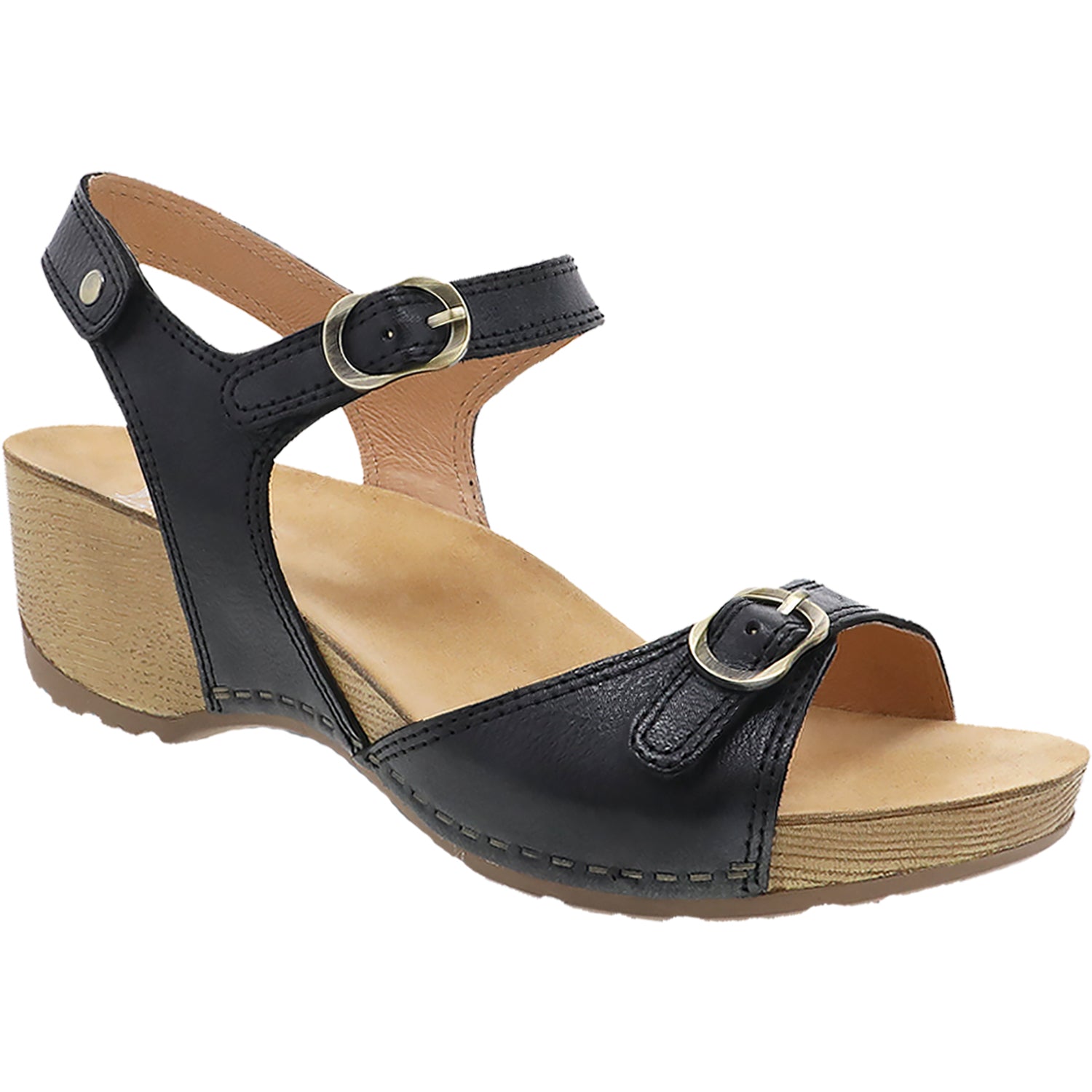 Womens Dansko Dansko Tricia Women's Wedge Heel Sandals Black Milled Burnished Leather Black Milled Burnished Leather