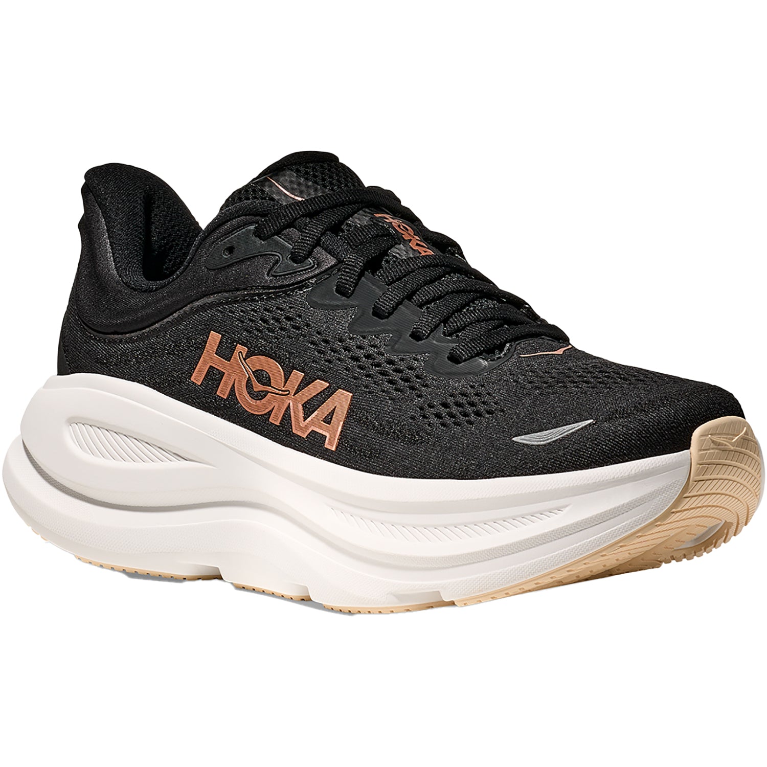 Womens Hoka one one Women's Hoka Bondi 9  Black/Rose Gold (Neutral Support) Black/Rose Gold