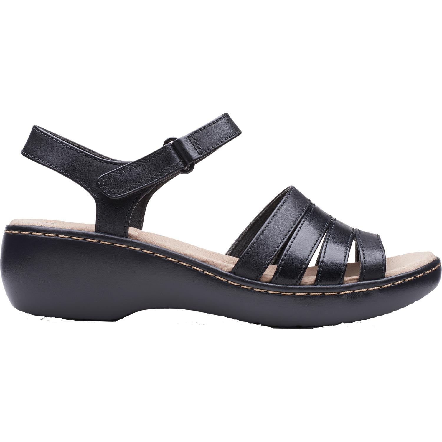 Womens Clarks Clarks Delana Brenna Women's Wedge Sandals Black Leather Black Leather