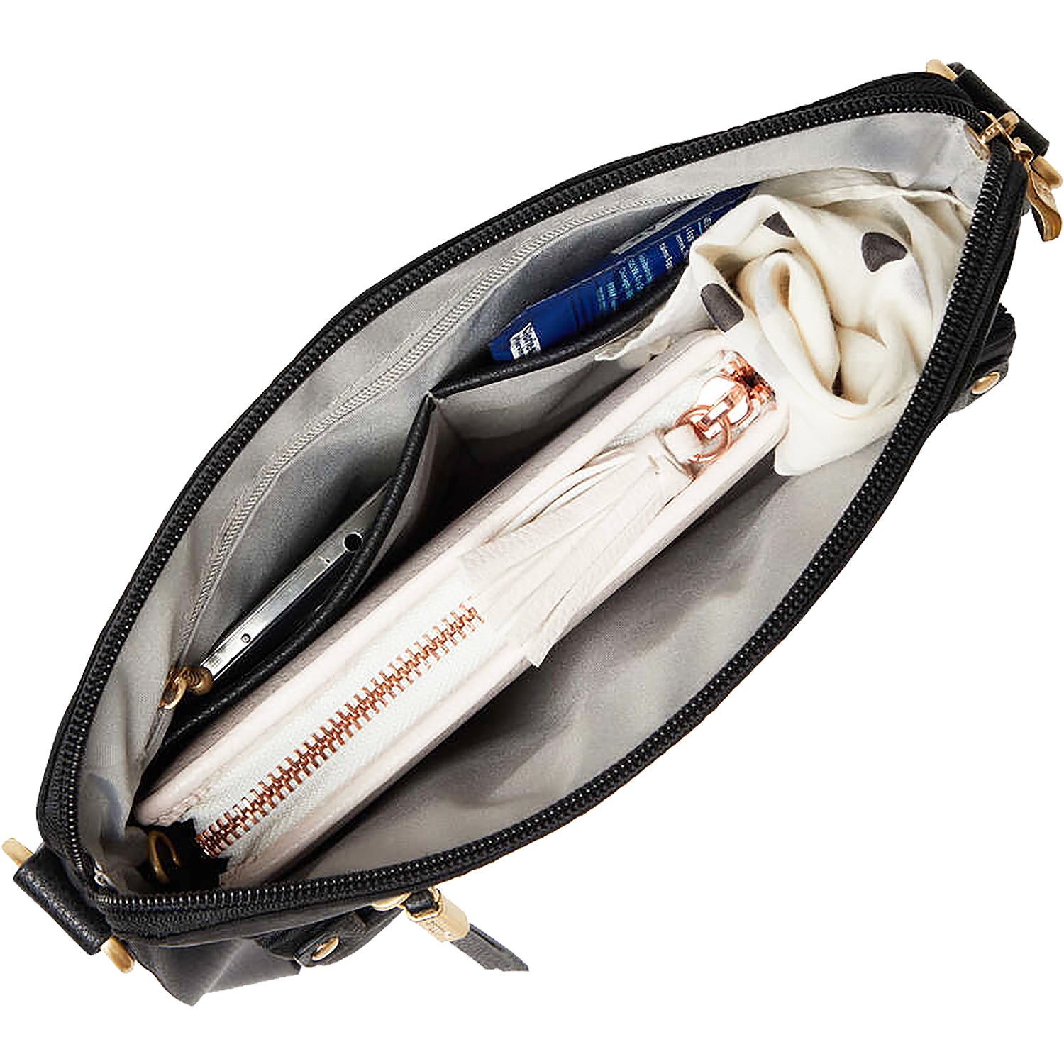 Womens Baggallini Baggallini Go Bagg with RFID Phone Wristlet Black/Gold Nylon Black/Gold Nylon