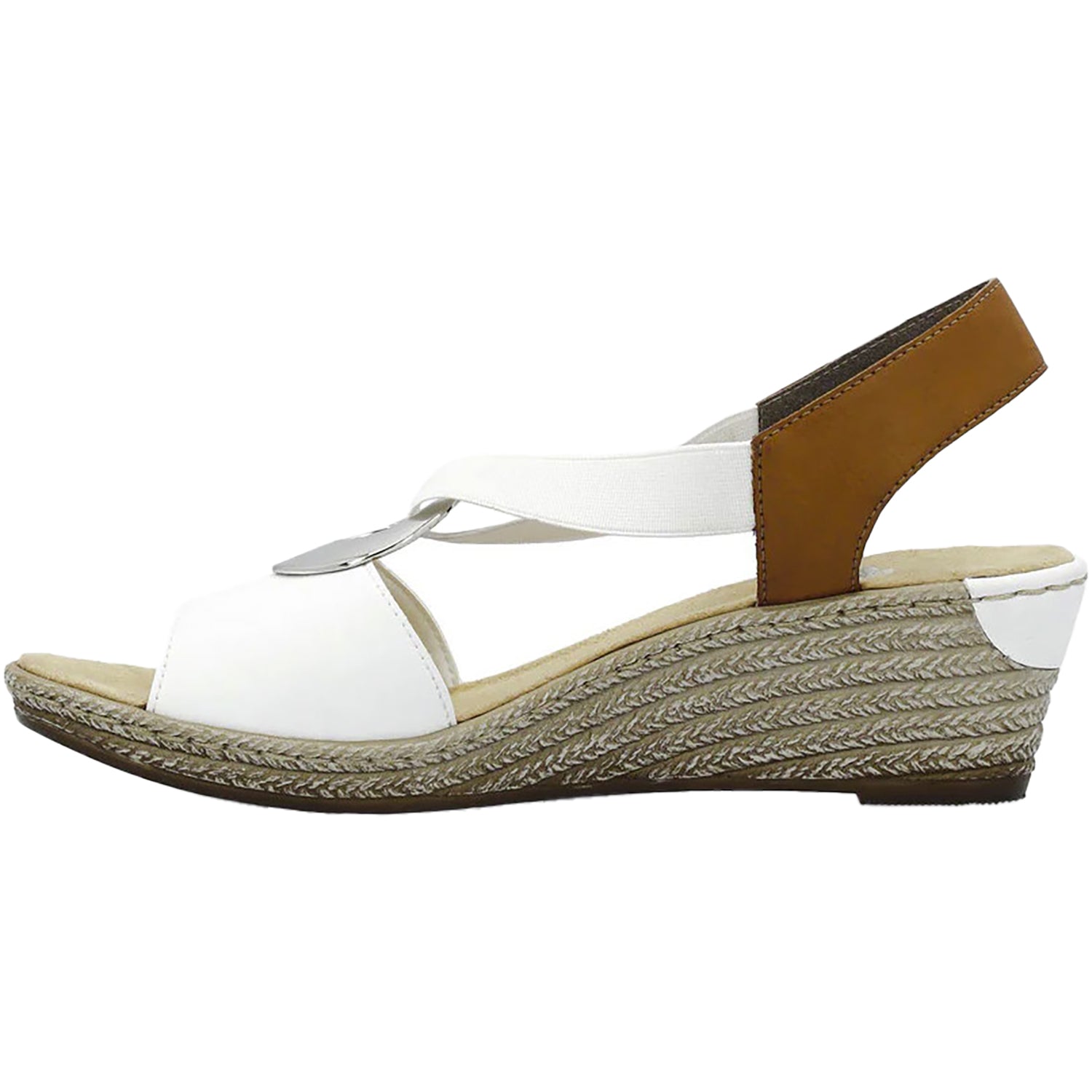Womens Rieker Rieker 624H6-81 Fanni Women's Wedge Sandals Weiss/Cayenne Alabama/Eagle Synthetic Weiss/Cayenne Alabama/Eagle Synthetic
