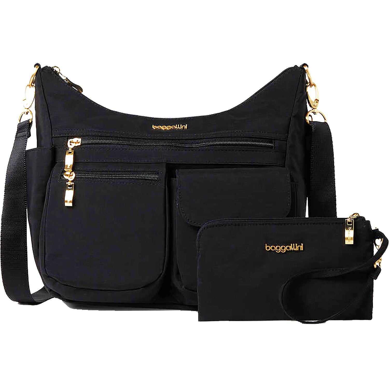 Womens Baggallini Baggallini Modern Everywhere Hobo Handbag Black/Gold Nylon Black/Gold Nylon
