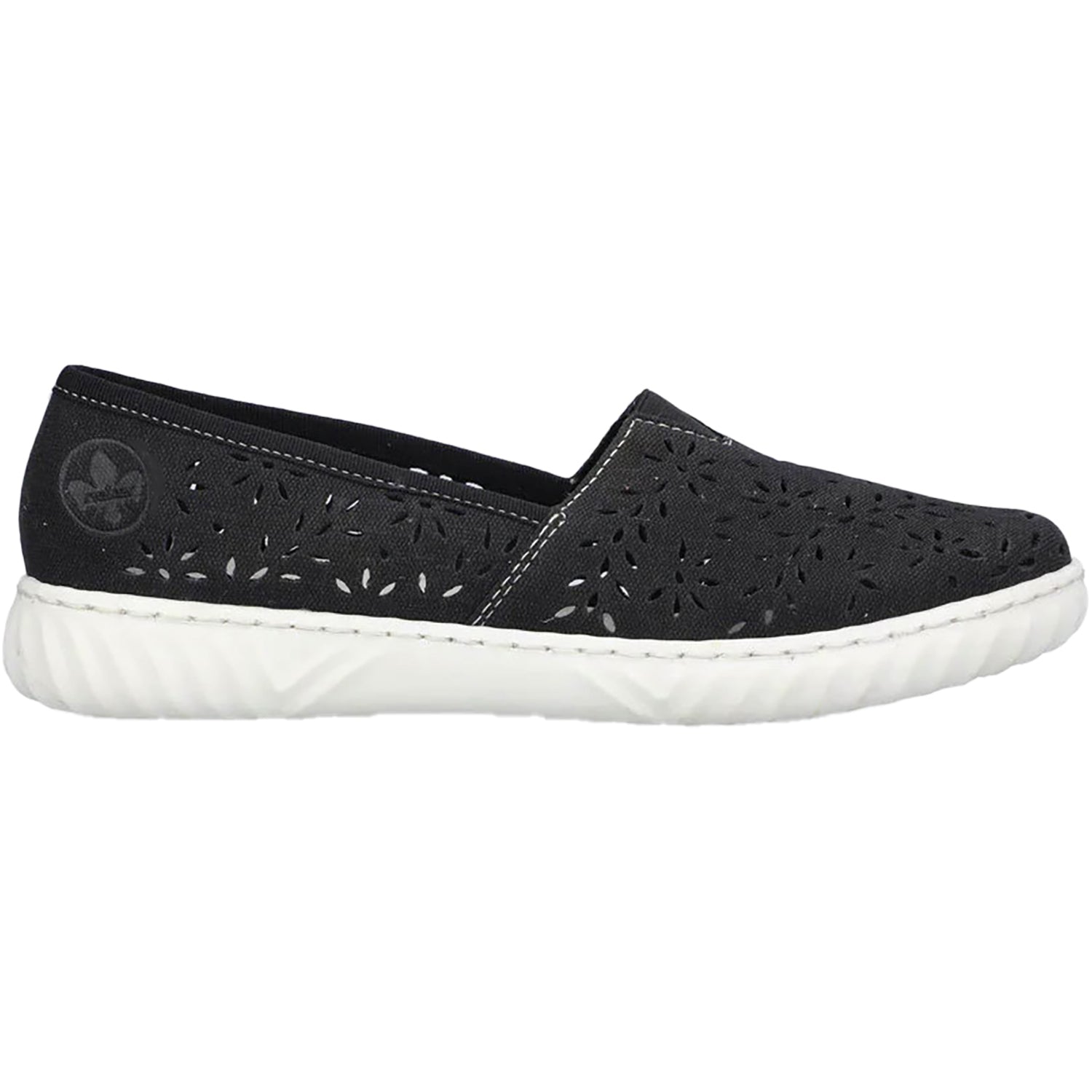 Womens Rieker Rieker N0955-00 Edna 55 Women's Slip Ons Black Synthetic Black Synthetic