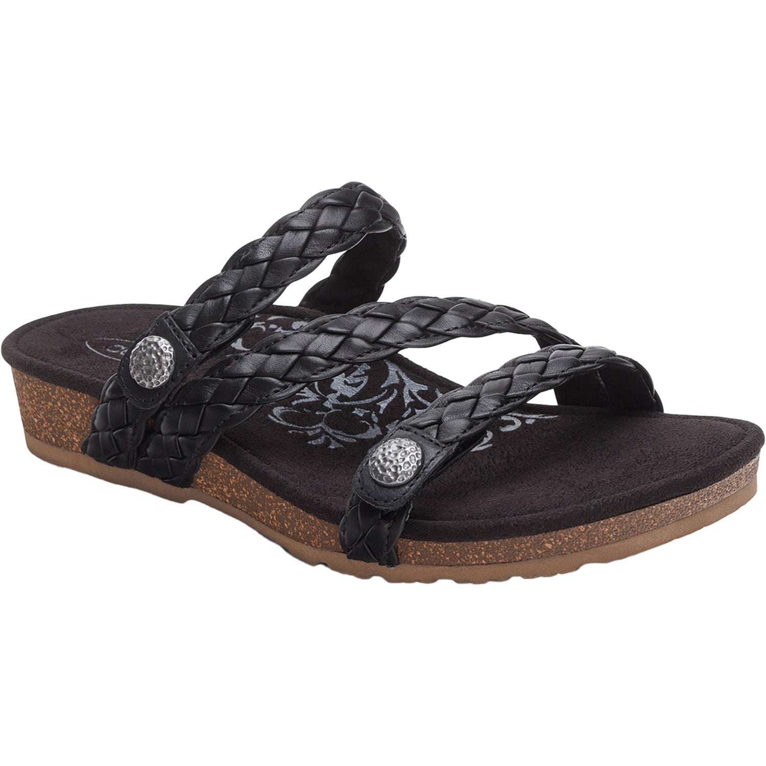 Womens Aetrex Aetrex Josie Braided Women's Slide Sandals Black Black