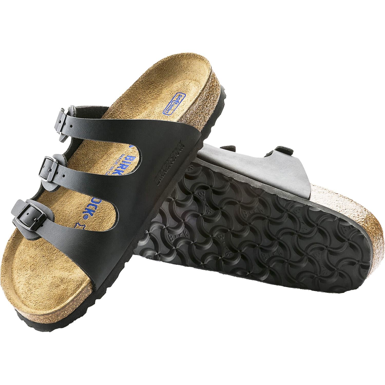 Womens Birkenstock Birkenstock Florida Soft Footbed Women's Sandals Black Birko-Flor Black Birko-Flor