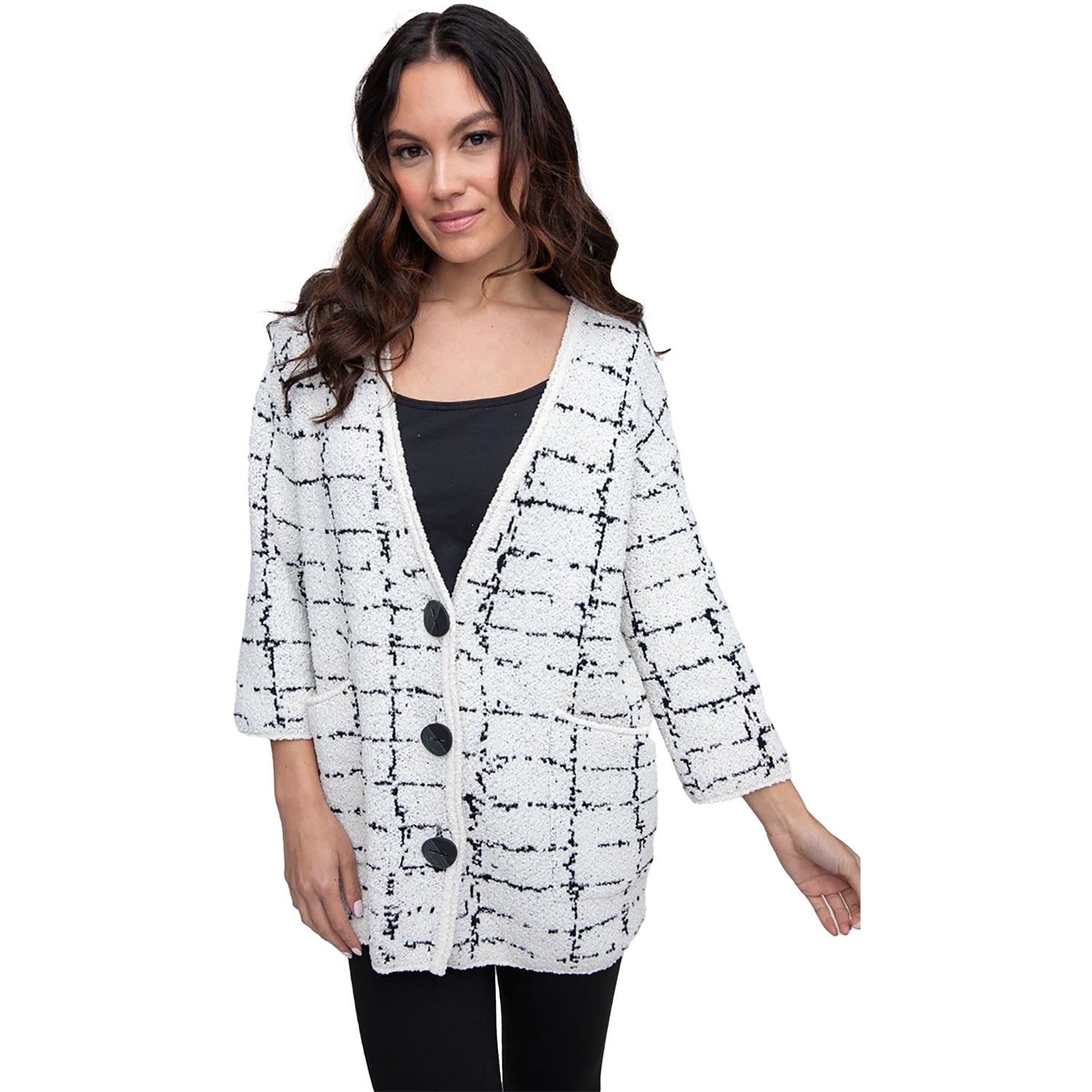 Womens Olivia by habitat Liv by Habitat Bounce Window Pane Cocoon Cardigan Women's Clothing White White