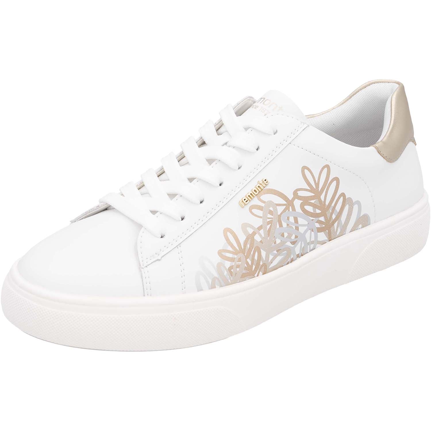 Womens Remonte Remonte D2J00-81 Women's Sporty Lace Up Shoes White/Gold Leather White/Gold Leather