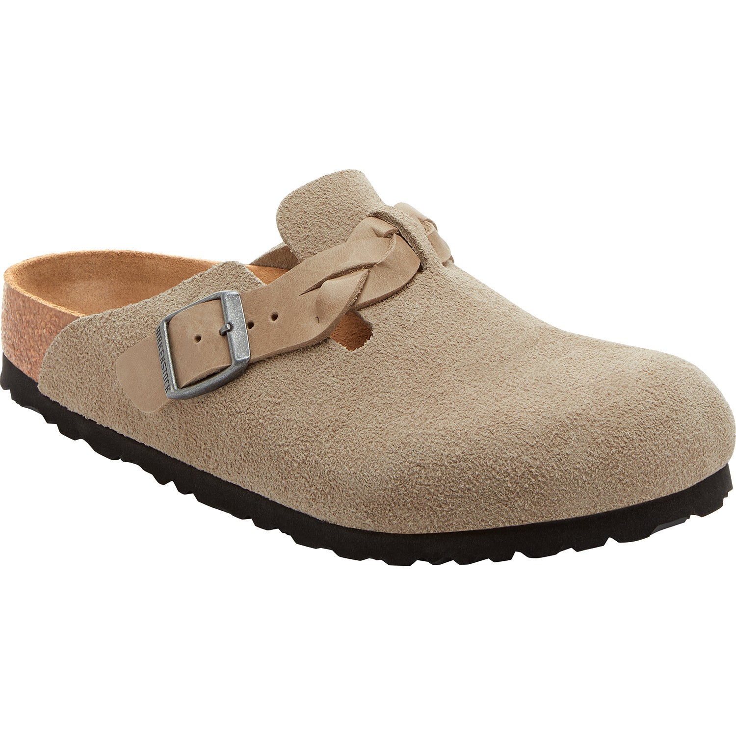 Women's Birkenstock Boston Braid Taupe Suede/Oiled Leather