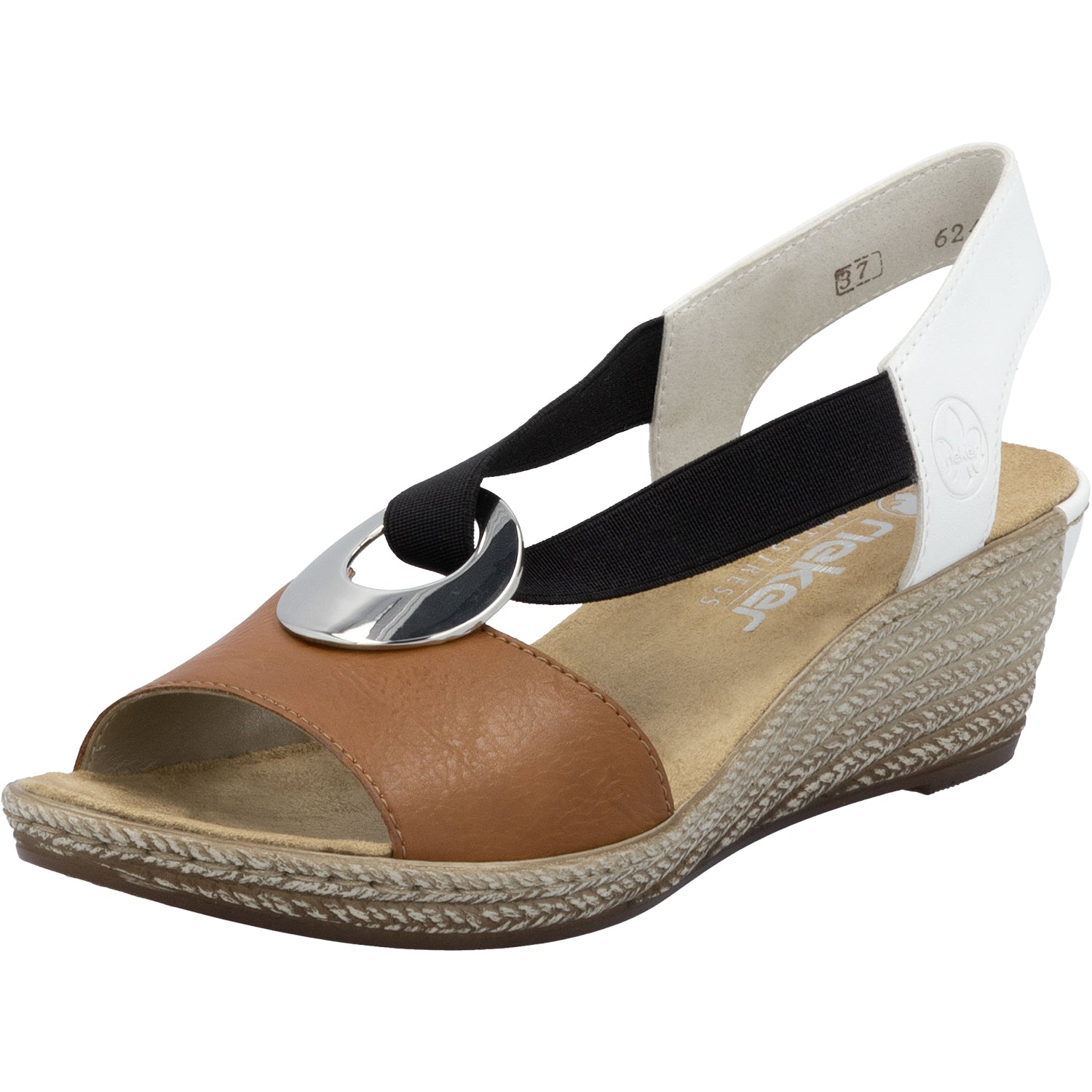 Womens Rieker Rieker 624H6-24 Fanni H6 Women's Wedge Sandals Cayenne/Weiss Synthetic Cayenne/Weiss Synthetic