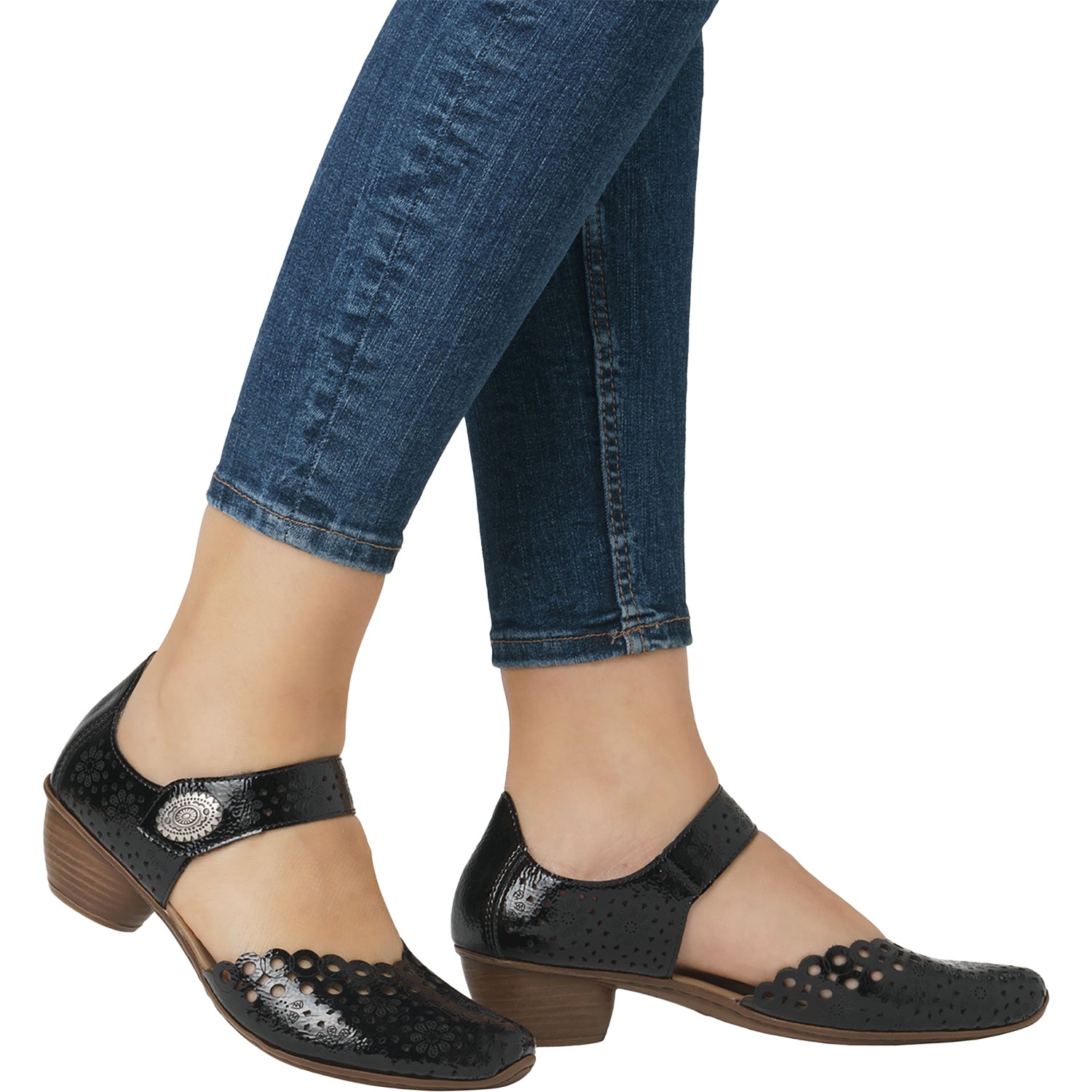Womens Rieker Rieker 43753-02 Mirjam 53 Women's Dressy Mary Janes Nero/Black Leather Nero/Black Leather