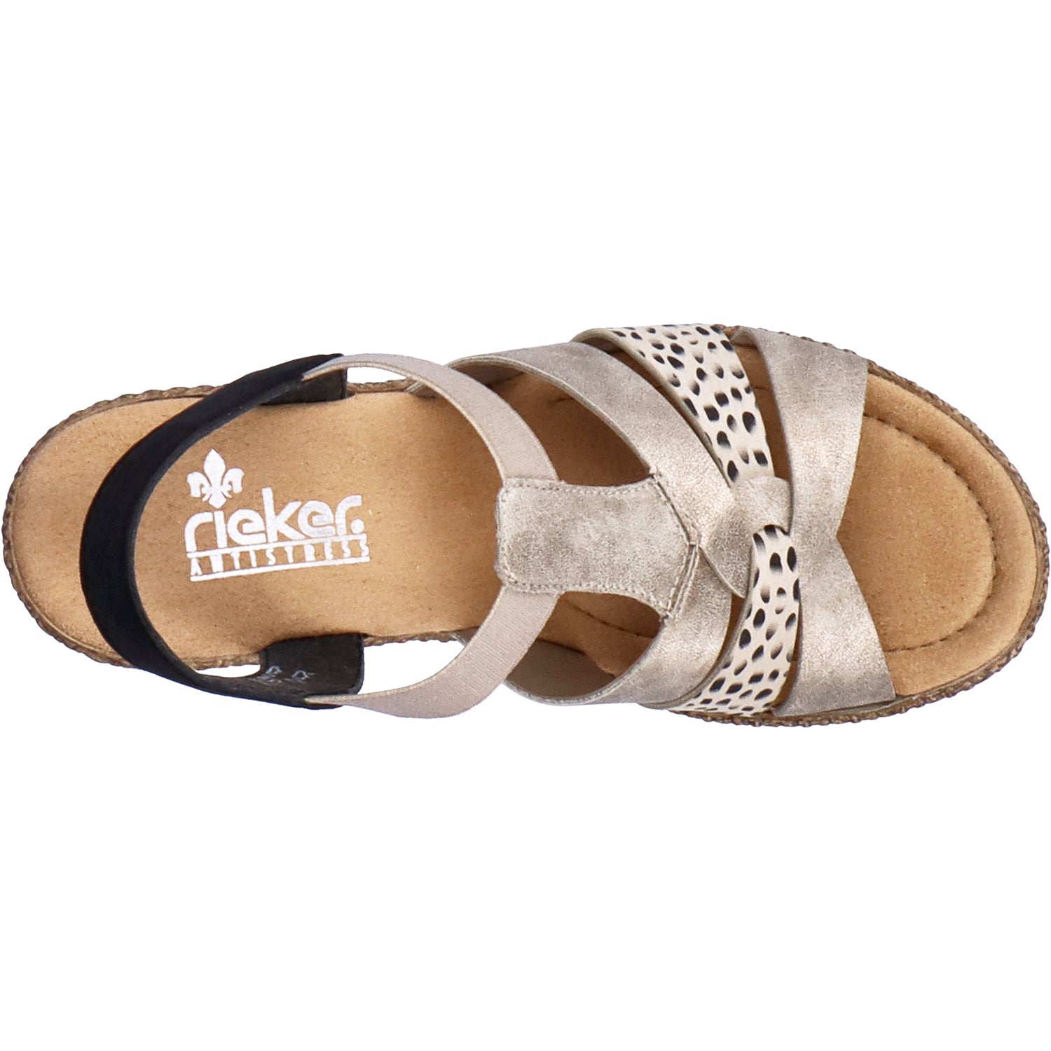 Womens Rieker Rieker 665K3-60 Rabea K3 Women's High Heel Sandals Beige/Black Synthetic Beige/Black Synthetic