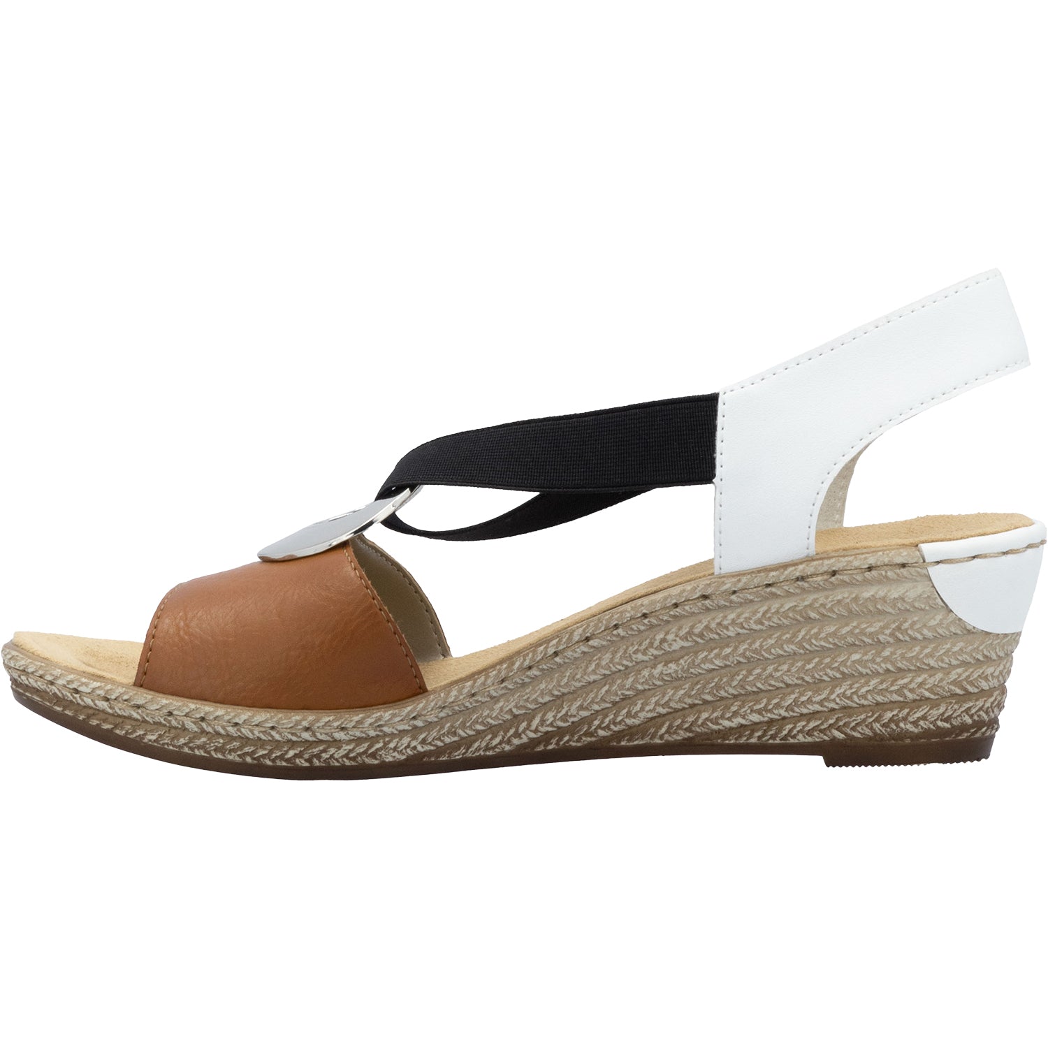 Womens Rieker Rieker 624H6-24 Fanni H6 Women's Wedge Sandals Cayenne/Weiss Synthetic Cayenne/Weiss Synthetic