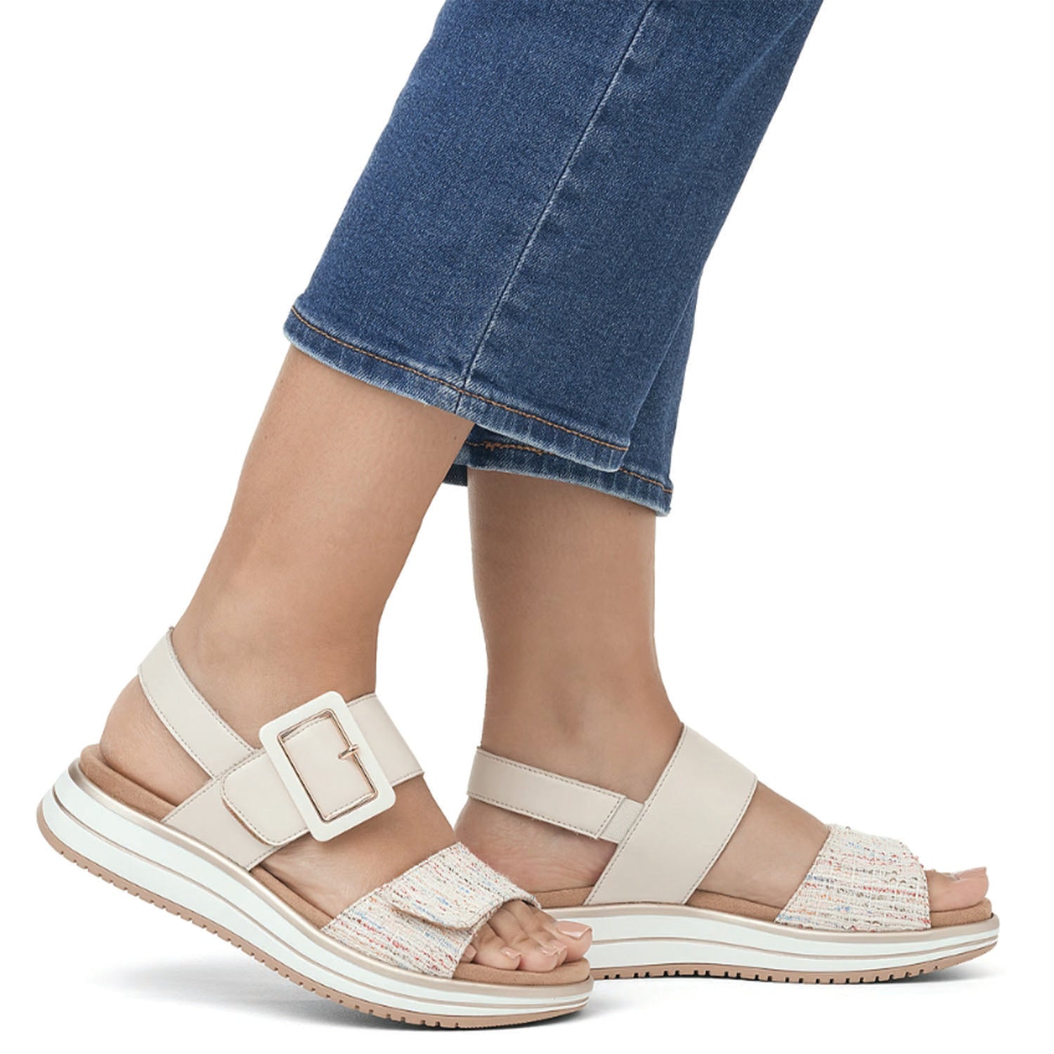 Womens Remonte Remonte D1J53-60 Jocelyn 53 Women's Sandals Weiss Multi/Porzellan Leather Weiss Multi/Porzellan Leather