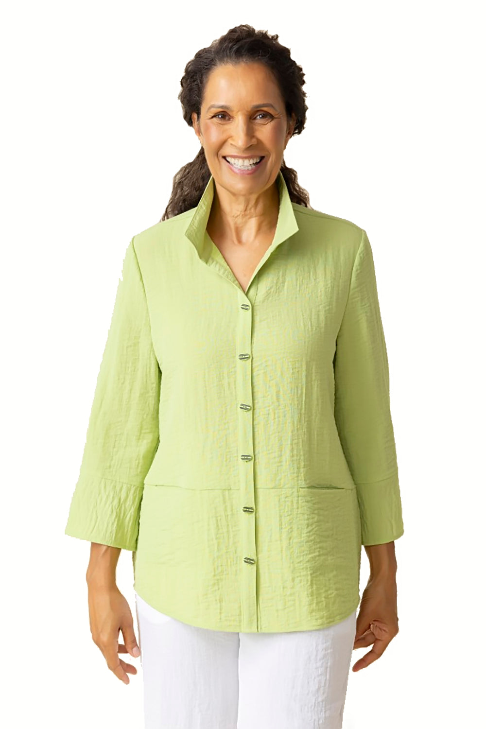 Womens Habitat Habitat Express Solid Hidden Pocket Swing Shirt Women's Long Sleeve Top Leaf Leaf