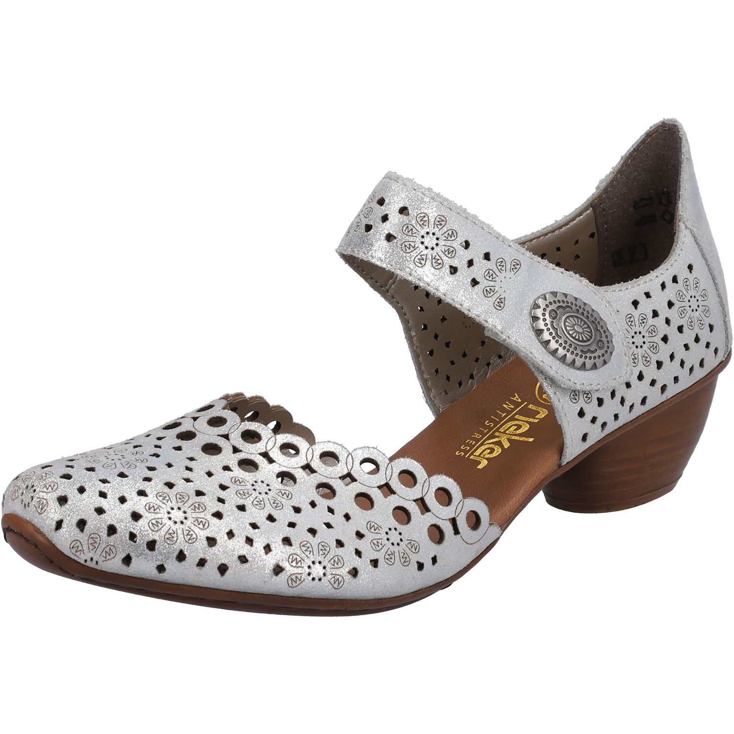 Womens Rieker Rieker 43753-90 Mirjam 53 Women's Mary Janes Silver Leather Silver Leather