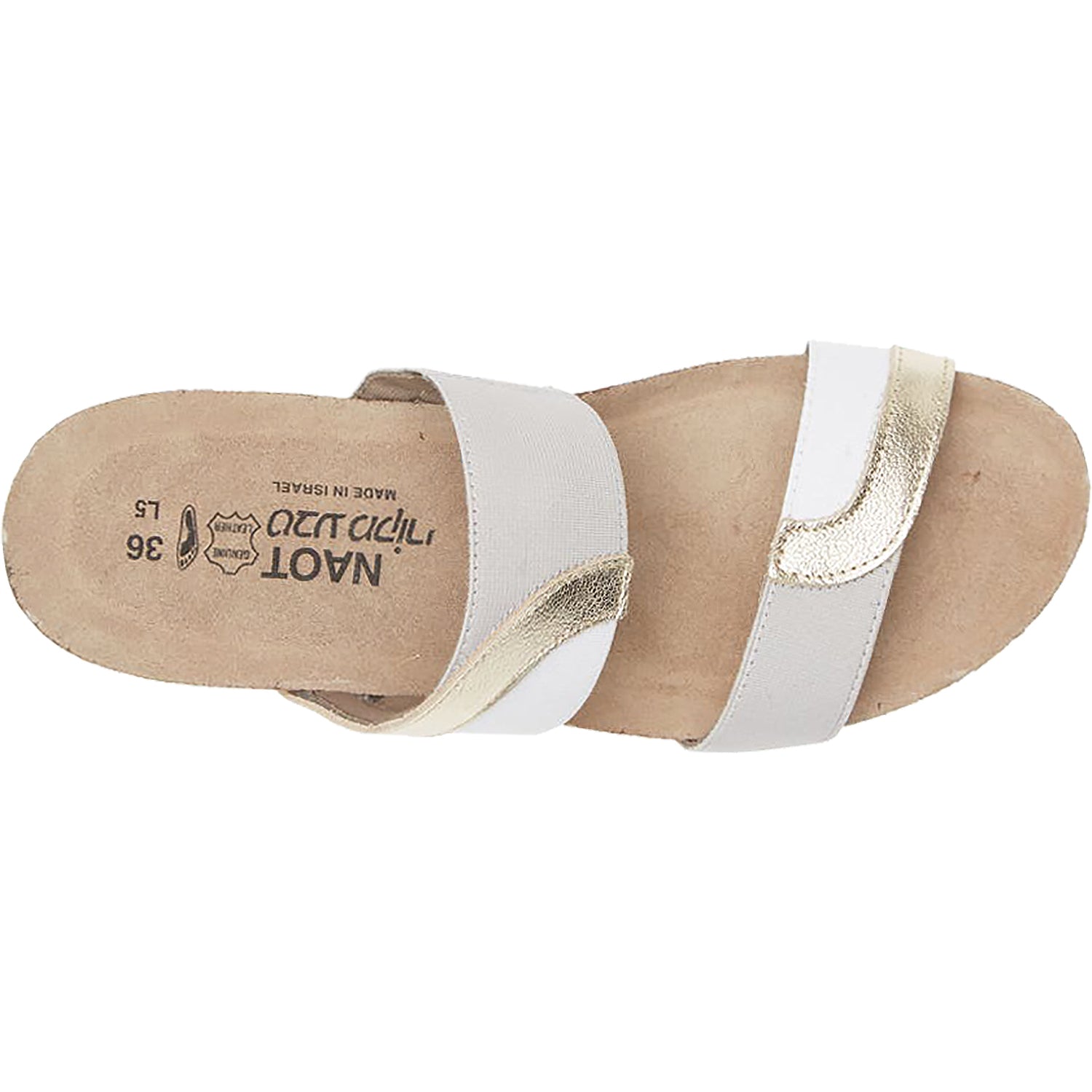 Womens Naot Naot Frankie Women's Slide Sandals Radiant Gold/Ice Grey Leather/Elastic Radiant Gold/Ice Grey Leather/Elastic