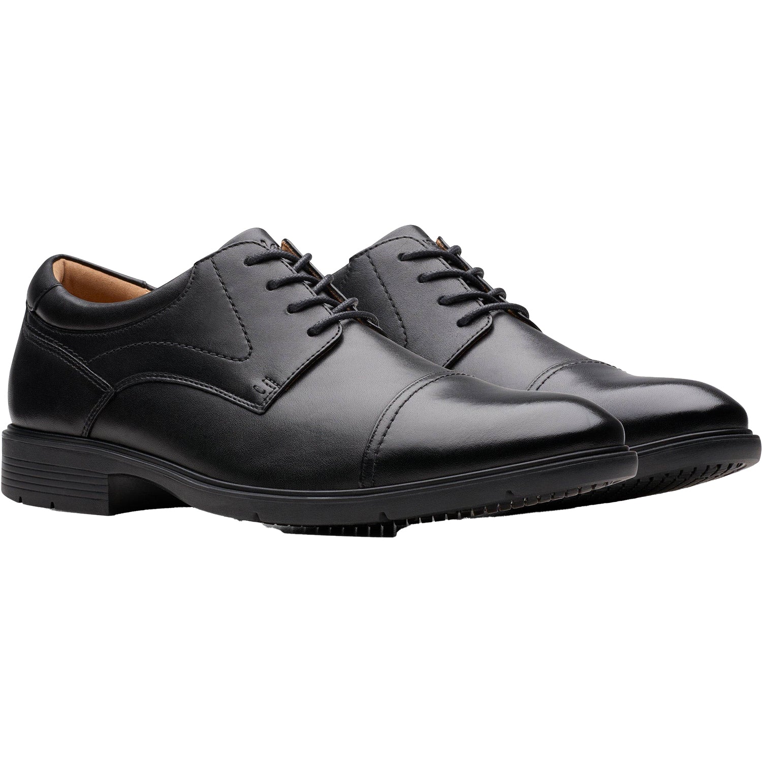 Mens Clarks Men's Clarks Eldredge Cap S/R Black Leather Black Leather