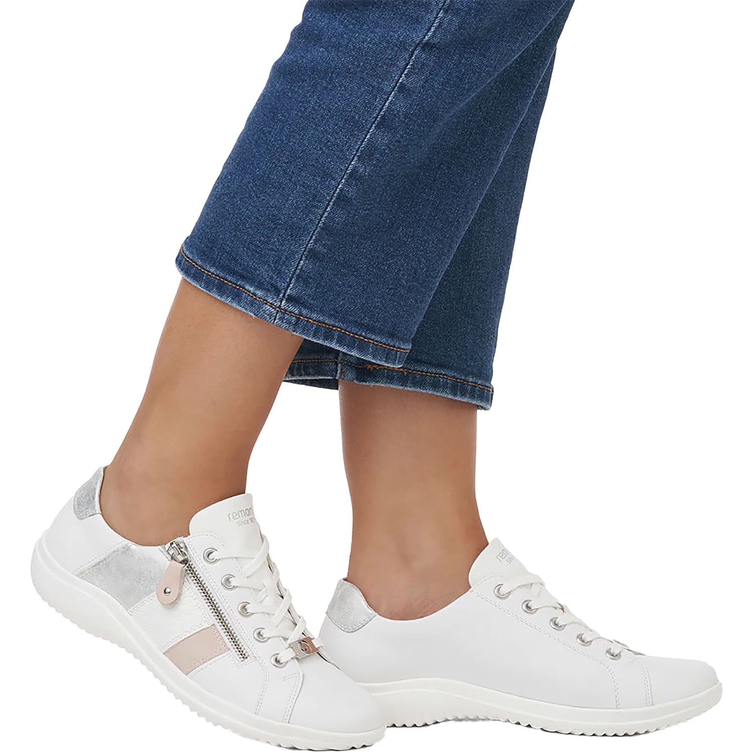 Womens Remonte Remonte D1E00-81 Women's Sporty Lace Up Shoes Weiss/Rose/Ice Leather Weiss/Rose/Ice Leather