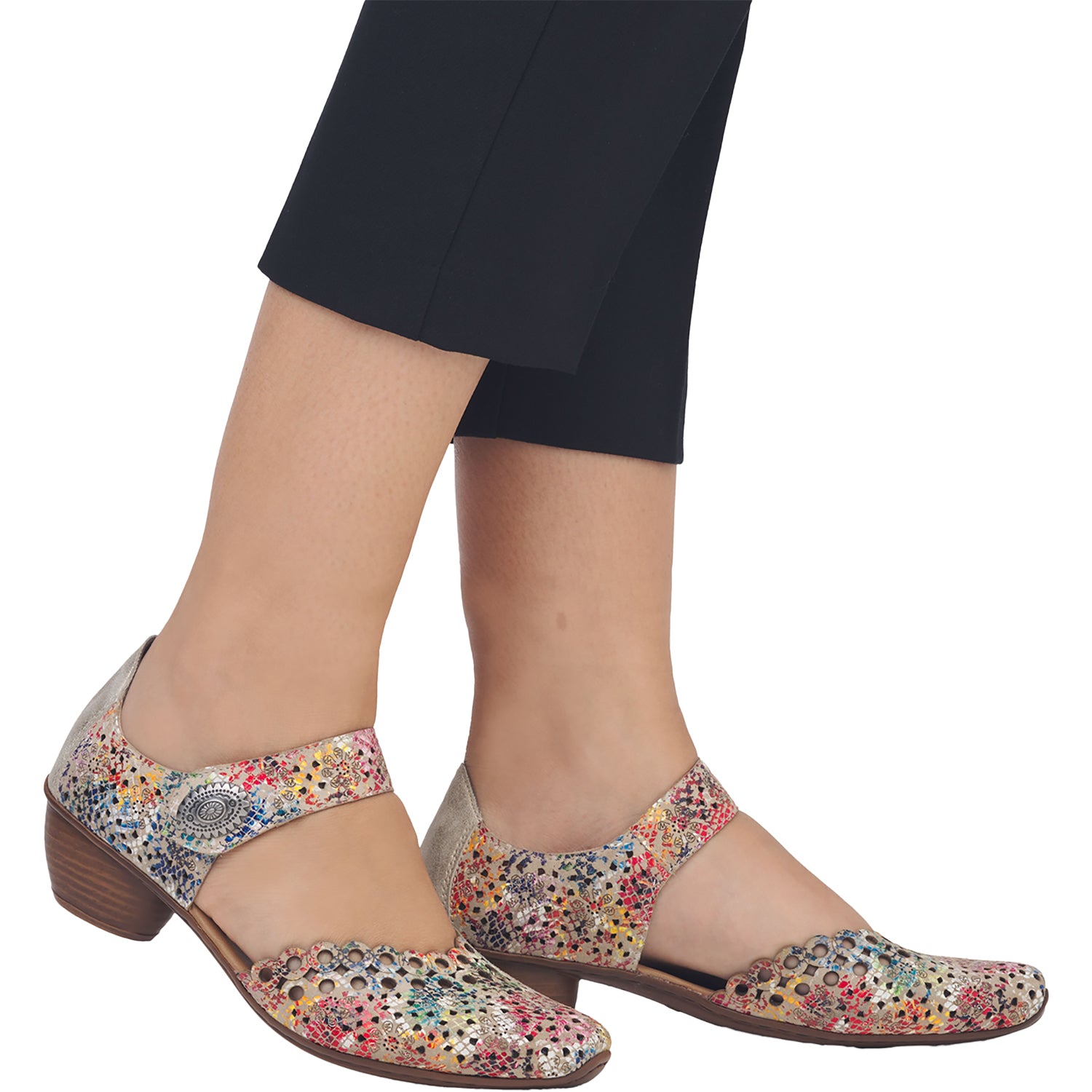 Womens Rieker Rieker 43753-91 Mirjam 53 Women's Dressy Mary Janes Beige Multi Leather Beige Multi Leather