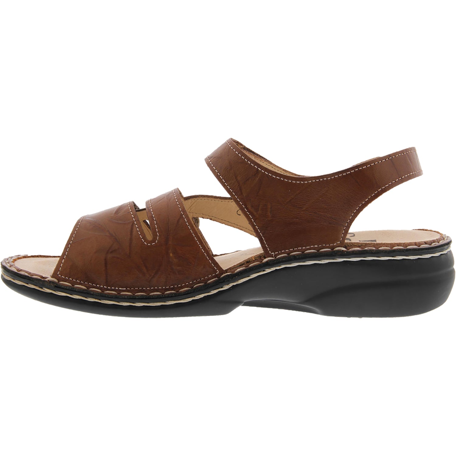 Womens Finn comfort Finn Comfort Gomera Soft Women's Three Strap Sandals Cognac Plisseelight Leather Cognac Plisseelight Leather