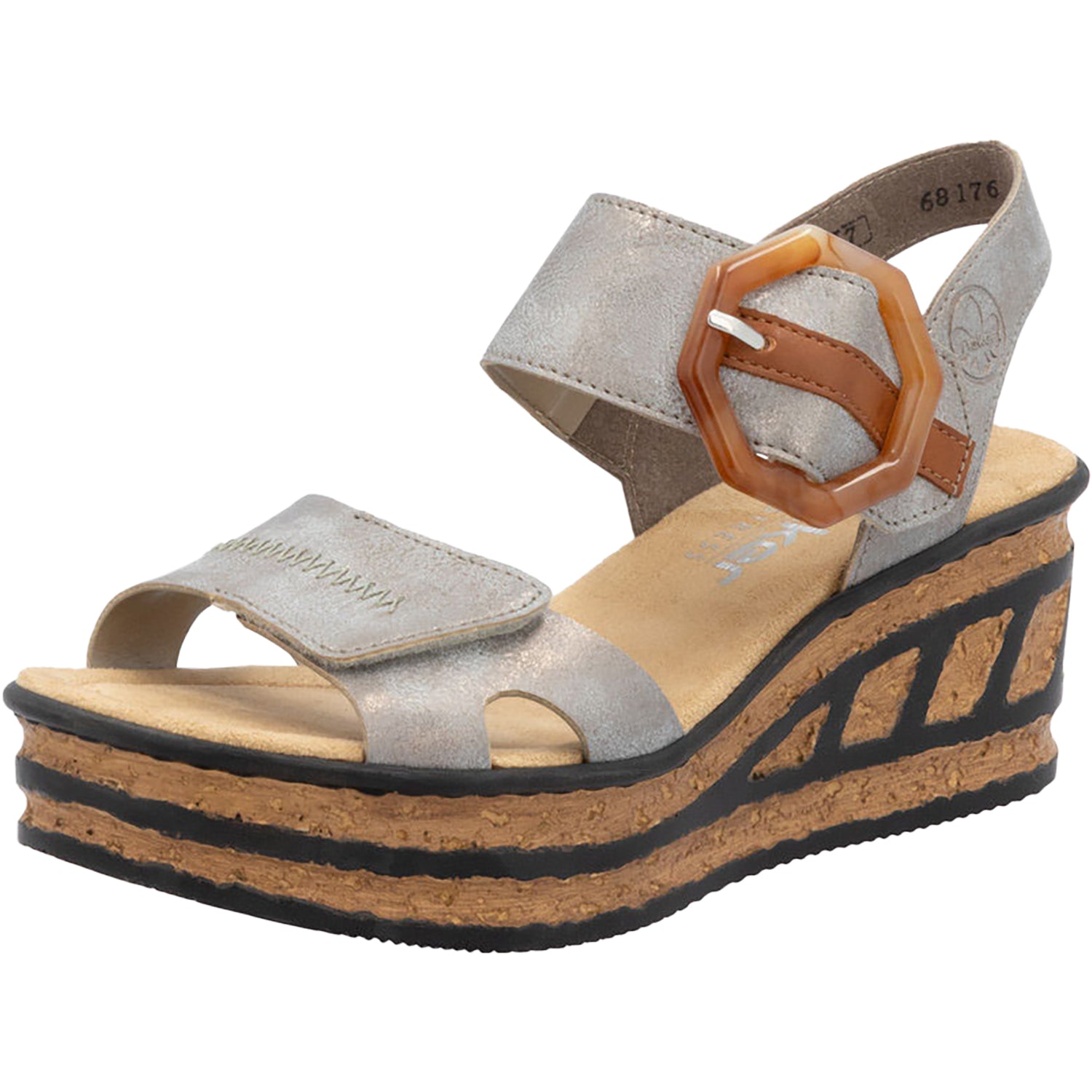 Womens Rieker Rieker 68176-40 Women's Wedge Sandals Grey/Cayenne Synthetic Grey/Cayenne Synthetic