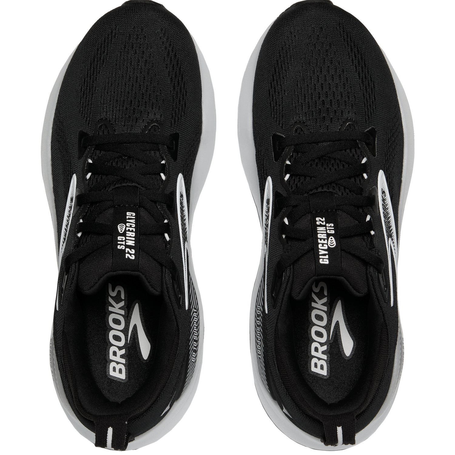 Mens Brooks Men's Brooks Glycerin GTS 22 Black/Grey/White Mesh (Neutral Support) (Stability Support) Black/Grey/White Mesh