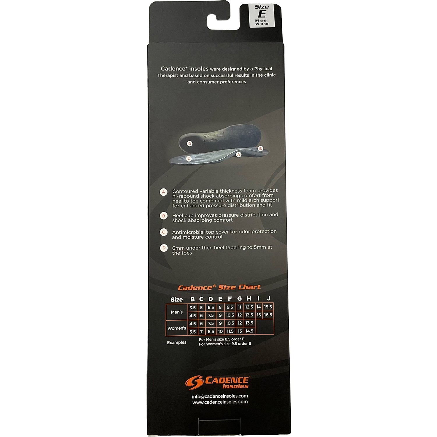 Unisex Cadence insole Cadence Cushion Unisex Replacement Insoles Grey Grey
