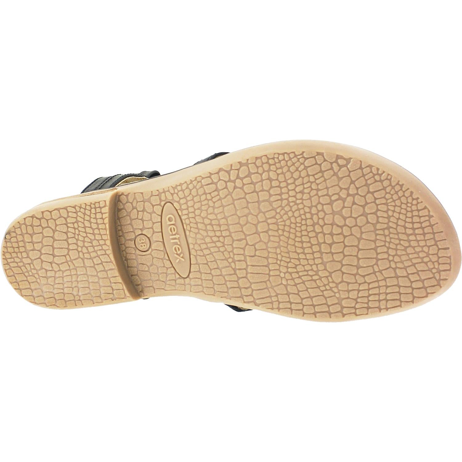 Womens Aetrex Aetrex Sheila Women's T-Strap Sandals Black/Beige Leather Black/Beige Leather