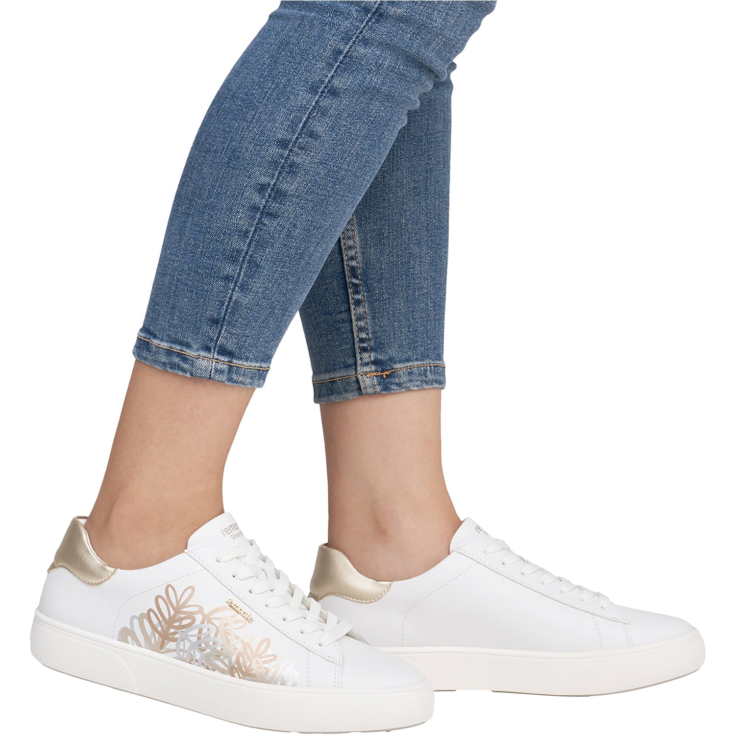 Womens Remonte Remonte D2J00-81 Women's Sporty Lace Up Shoes White/Gold Leather White/Gold Leather
