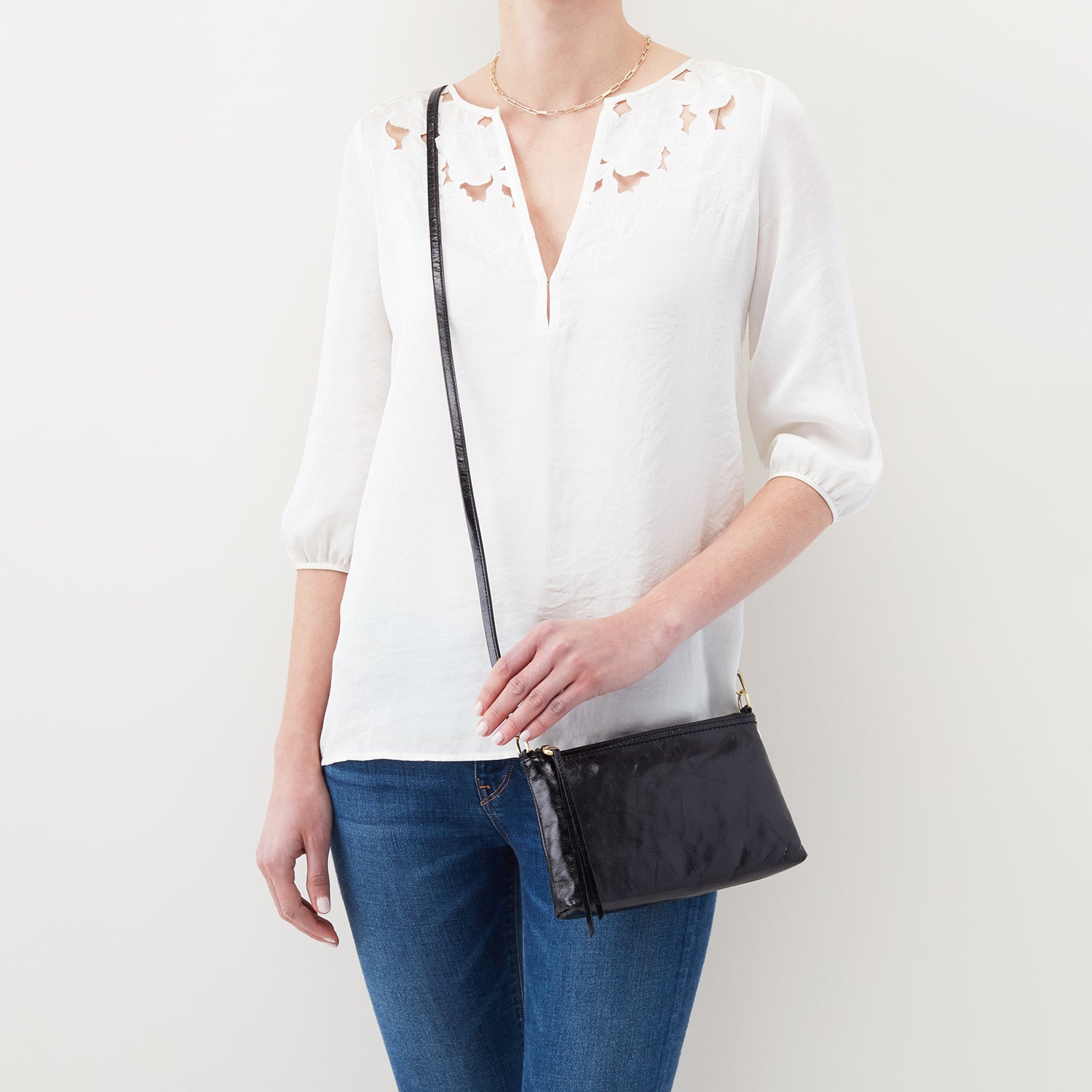 Womens Hobo Hobo Darcy Crossbody Black Polished Leather Black Polished Leather