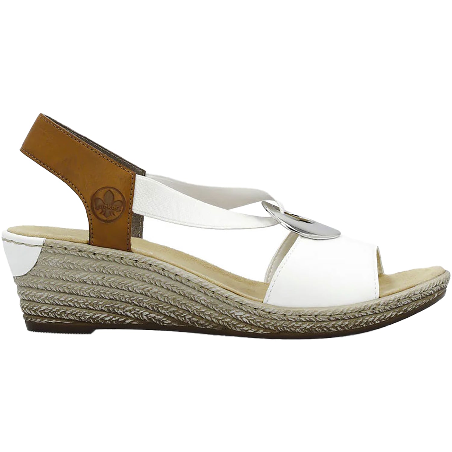 Womens Rieker Rieker 624H6-81 Fanni Women's Wedge Sandals Weiss/Cayenne Alabama/Eagle Synthetic Weiss/Cayenne Alabama/Eagle Synthetic