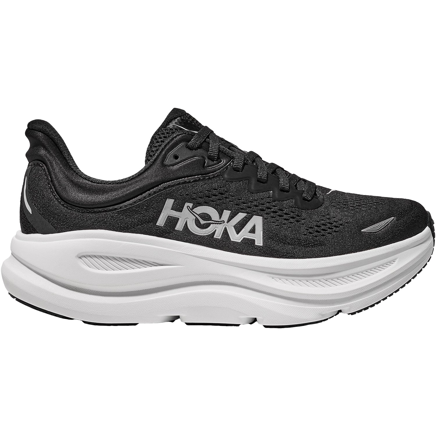 Womens Hoka one one Women's Hoka Bondi 9 Black/White Mesh (Neutral Support) Black/White Mesh